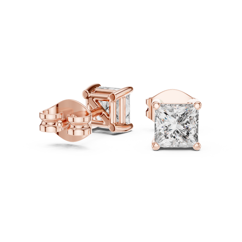 Princess Cut 1 Carat Diamond Stud Earrings