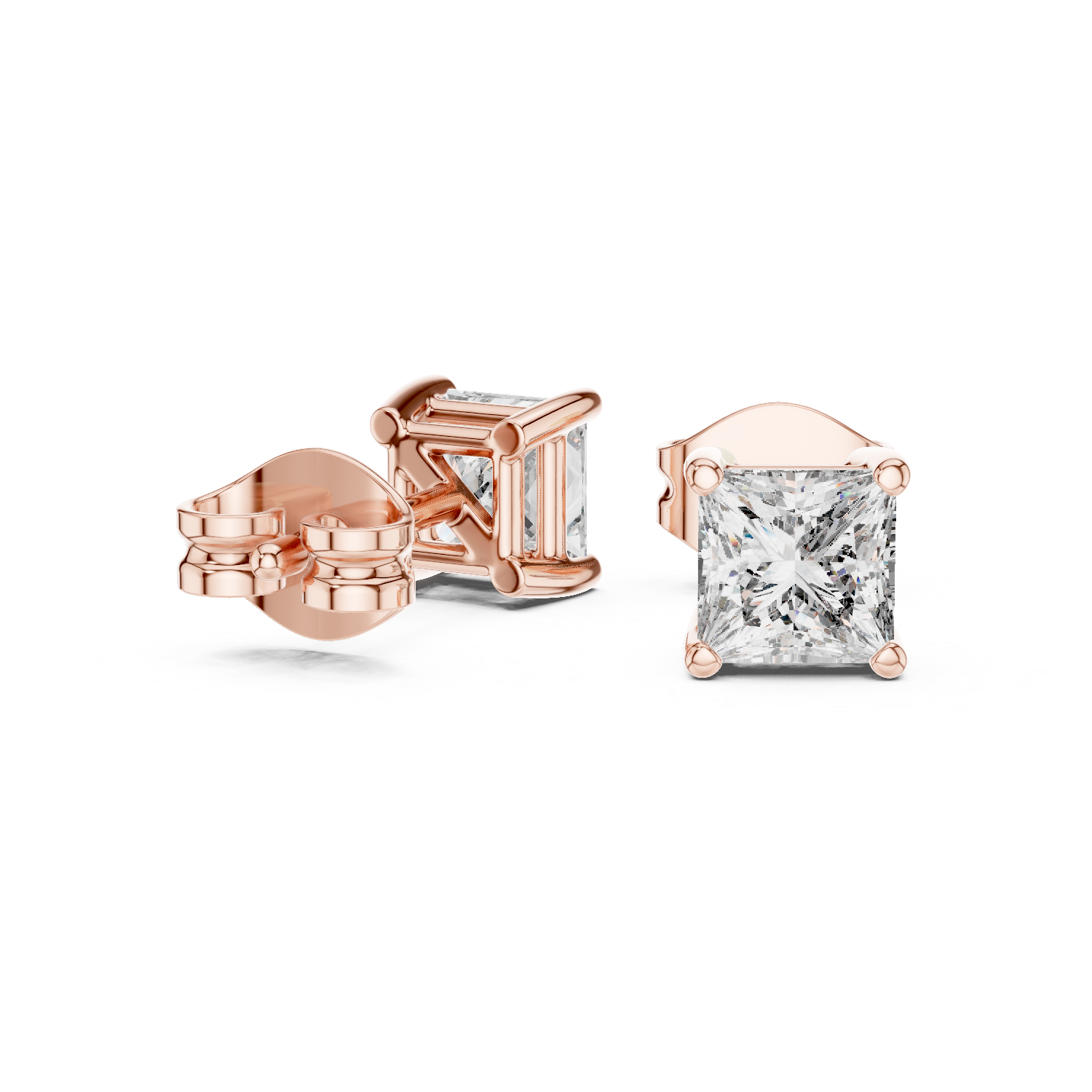 Princess Cut 1 Carat Diamond Stud Earrings