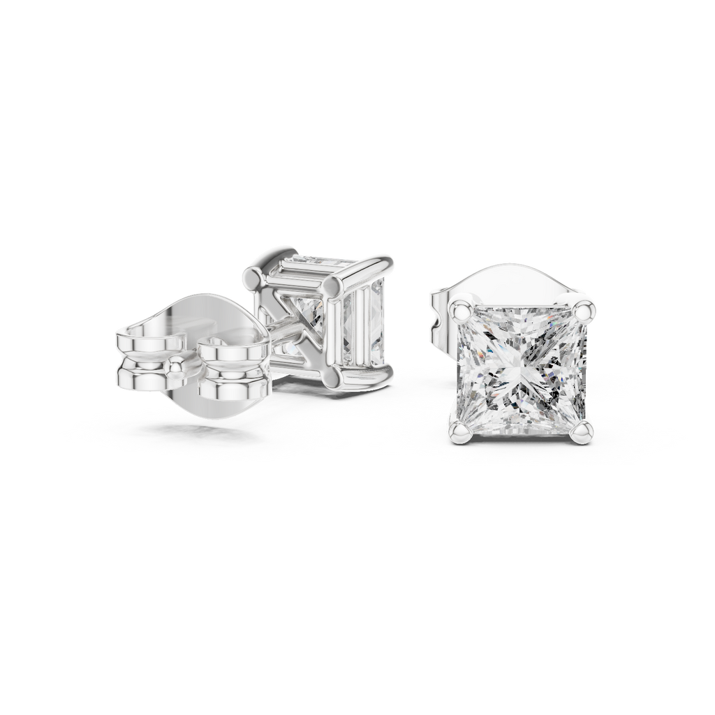 Princess Cut 1 Carat Diamond Stud Earrings
