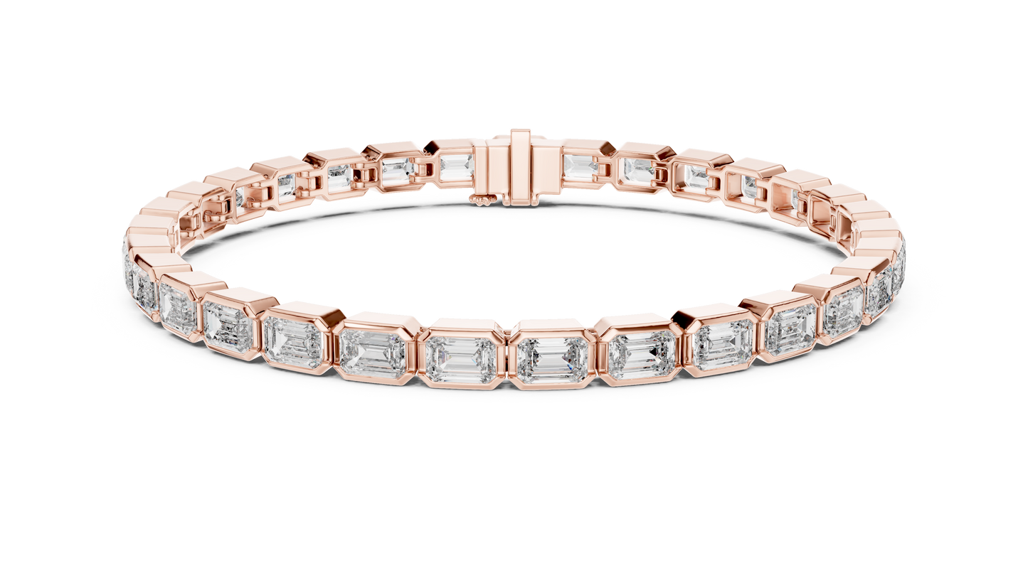 Bezel Set Emerald Cut lab Diamond Tennis Bracelet