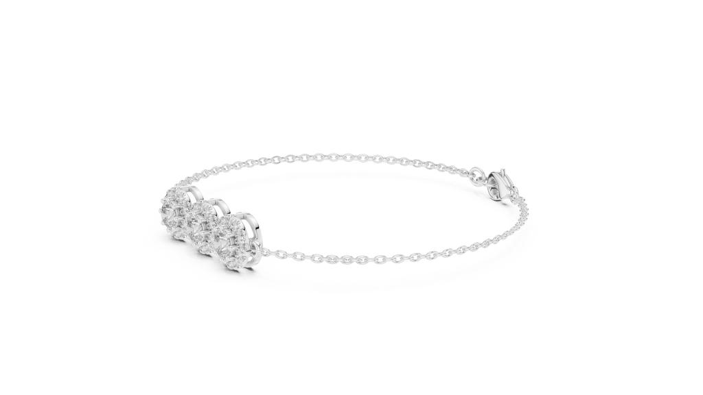 Three Stone Halo Lab Grown Diamond Bracelet