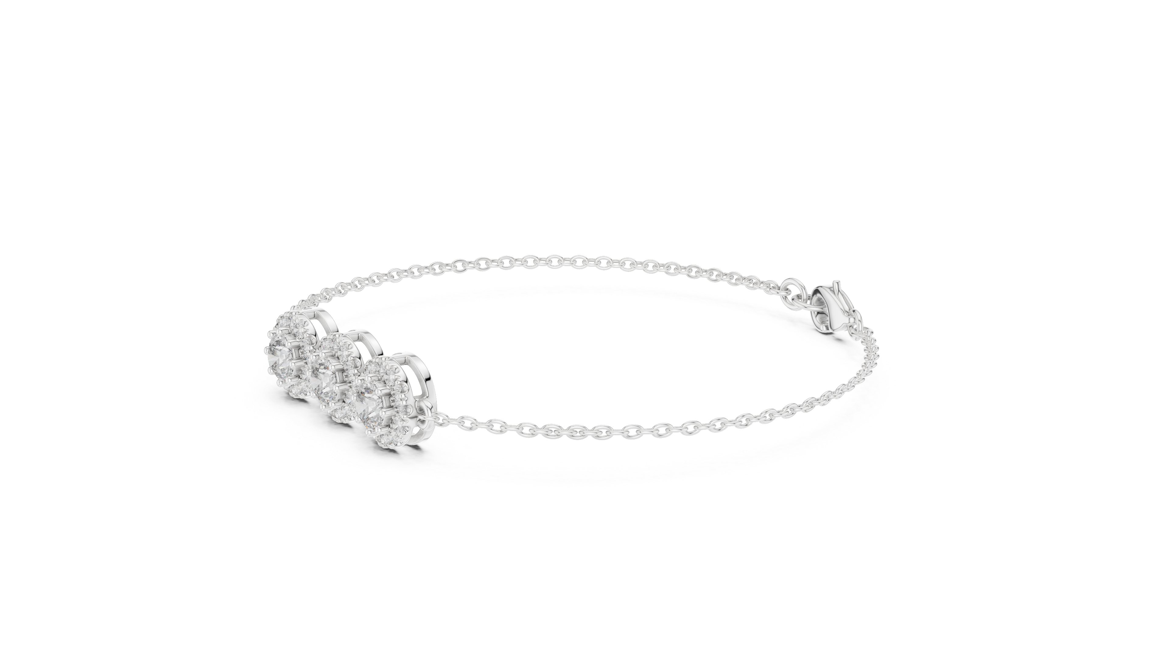 Three Stone Halo Lab Grown Diamond Bracelet