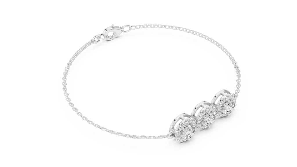 Three Stone Halo Lab Grown Diamond Bracelet