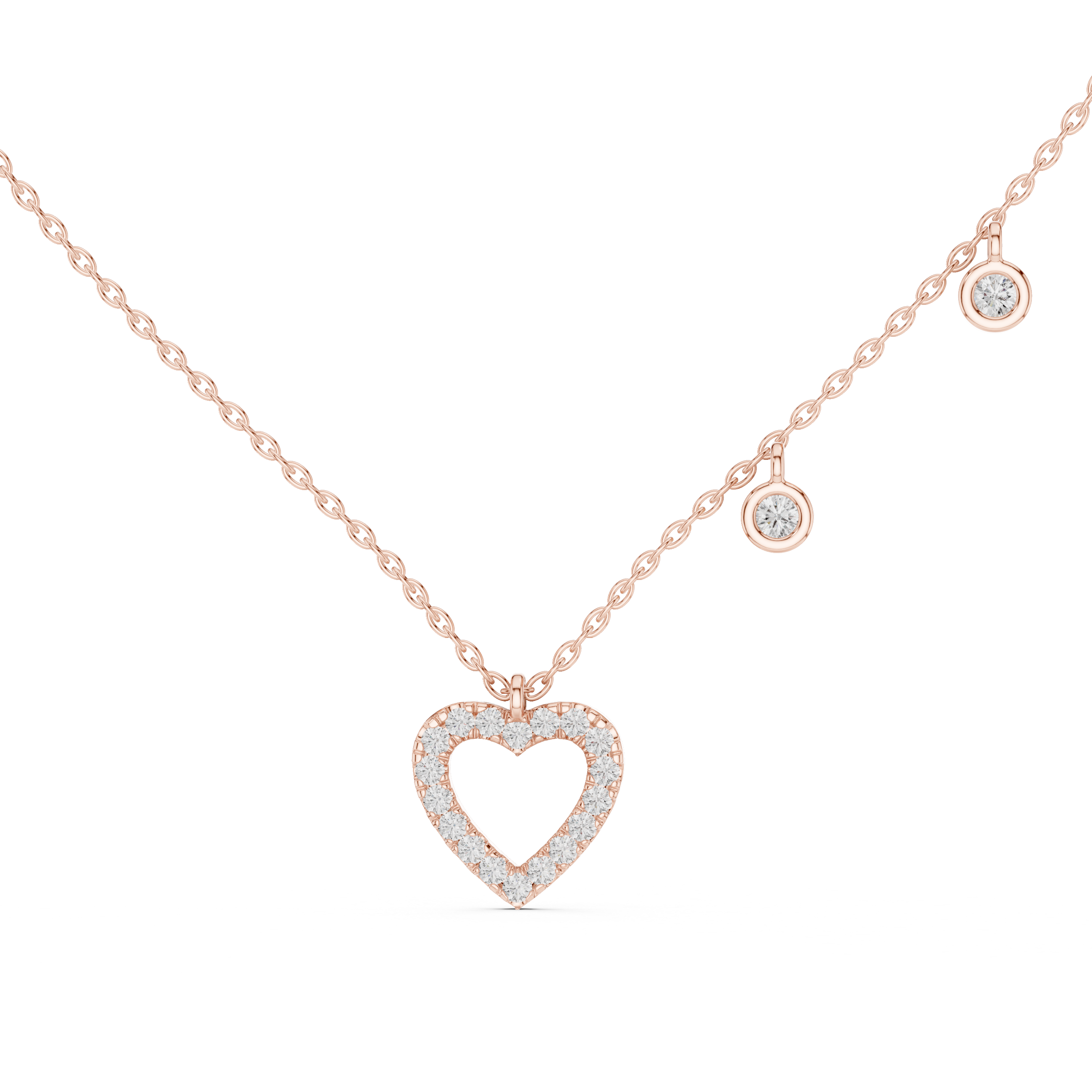 Bezel Set Round Diamond Heart Shape Necklace