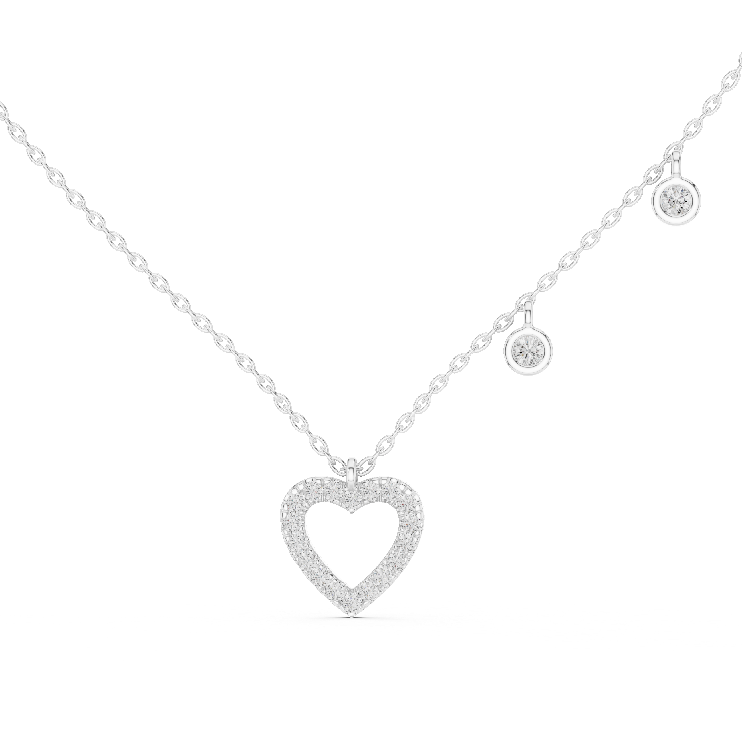 Bezel Set Round Diamond Heart Shape Necklace