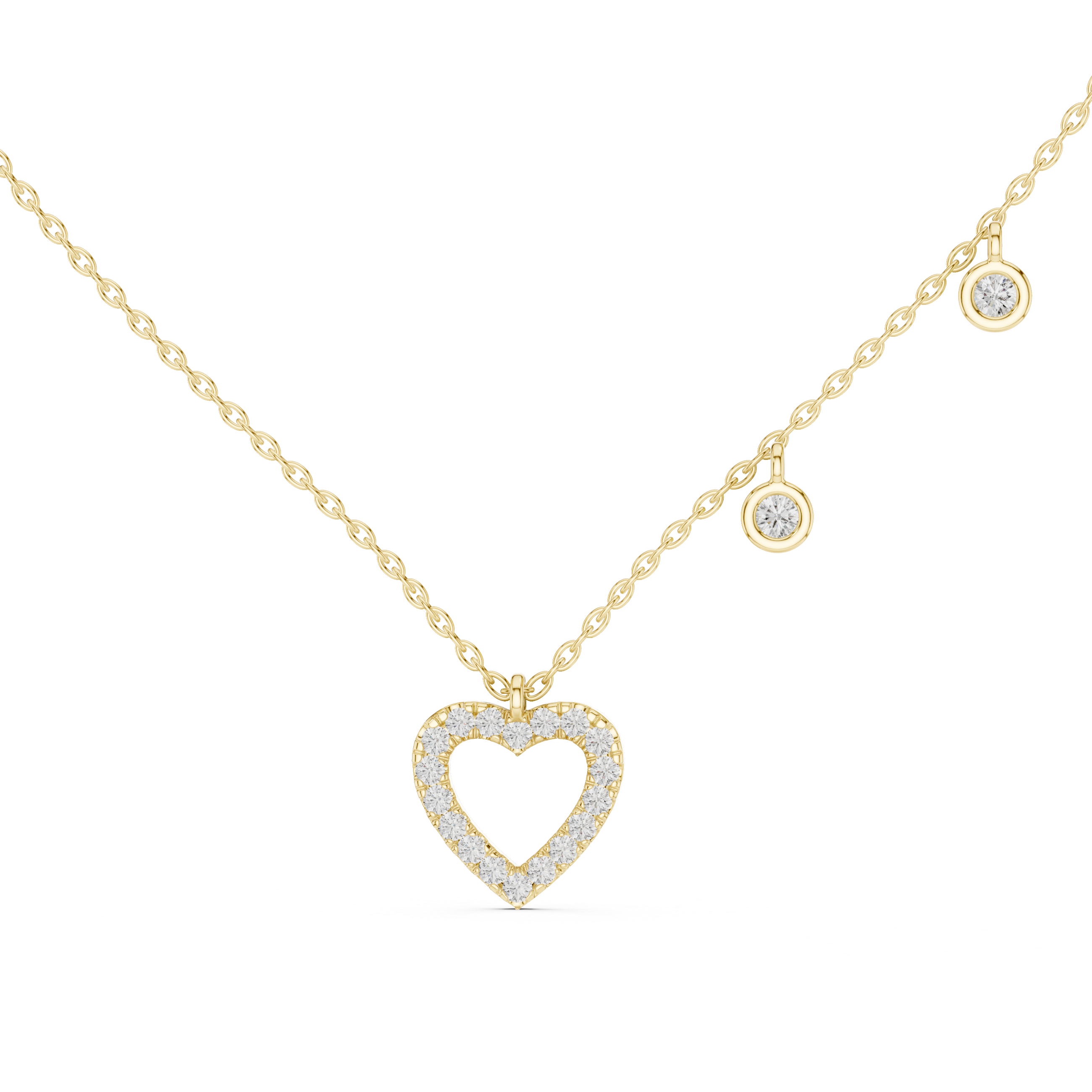 Bezel Set Round Diamond Heart Shape Necklace