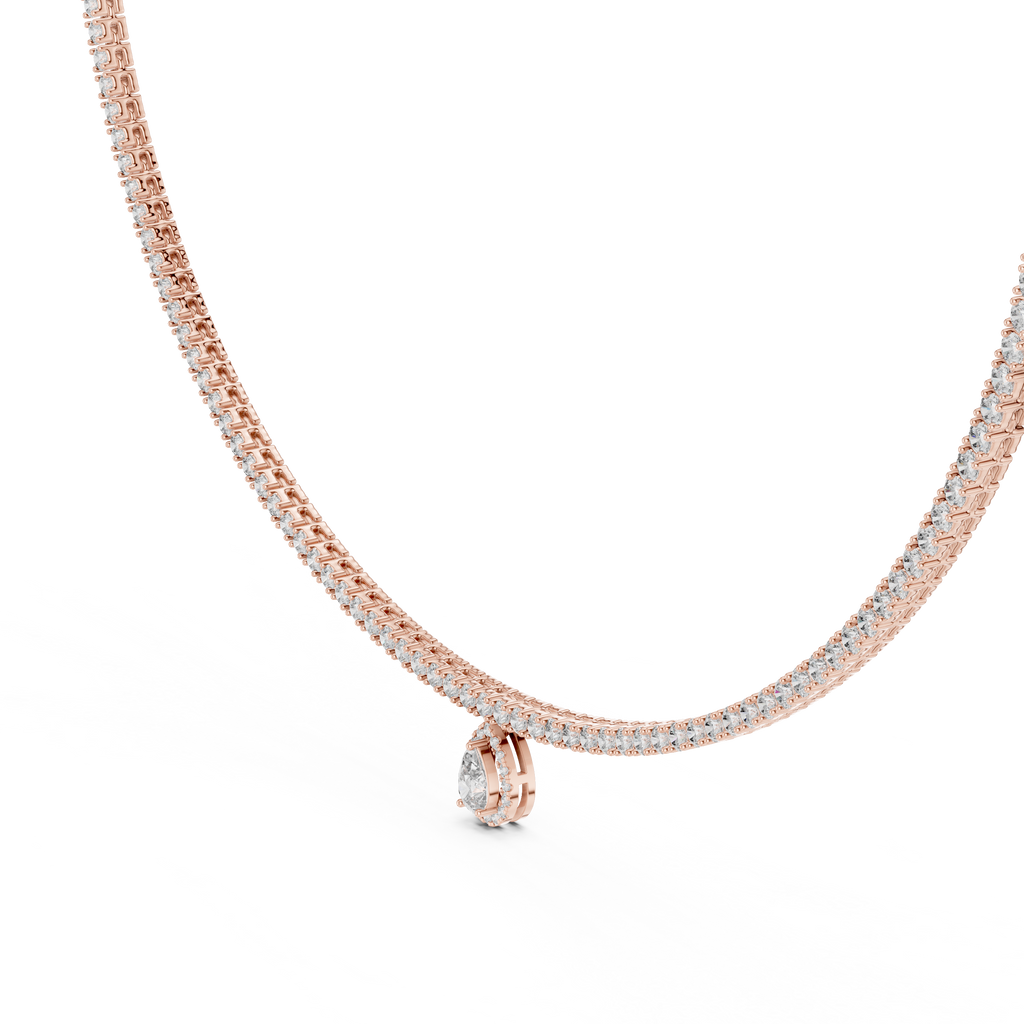 Pear And Round Diamond Tennis Necklace