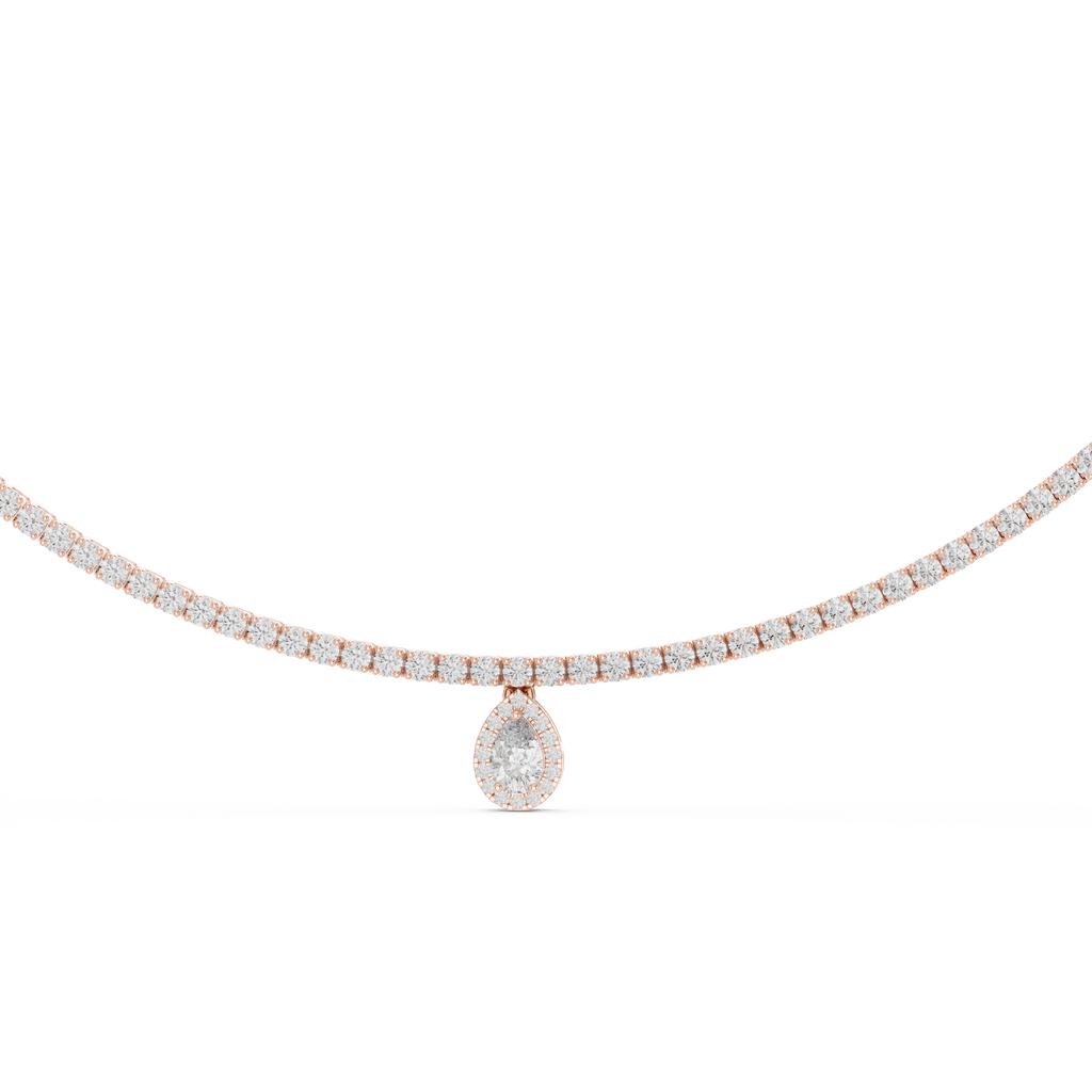 Pear And Round Diamond Tennis Necklace