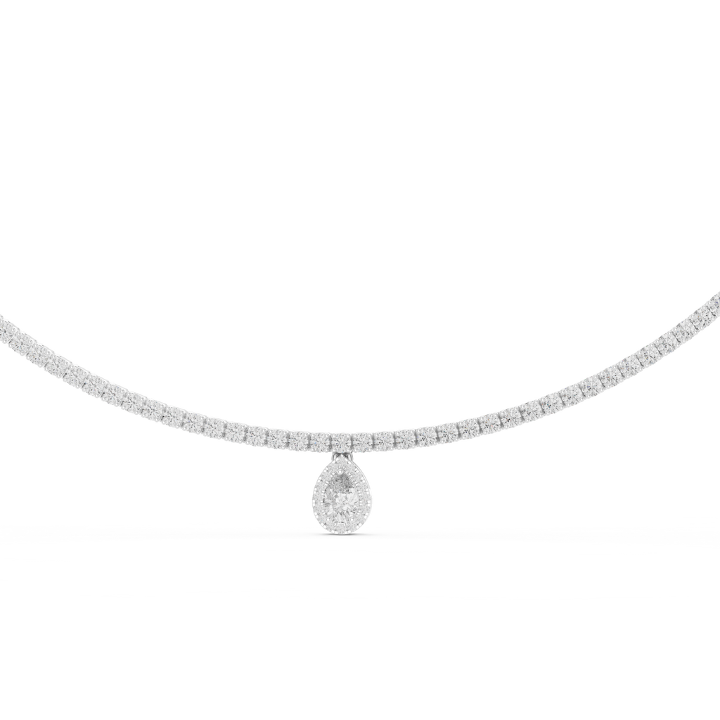 Pear And Round Diamond Tennis Necklace