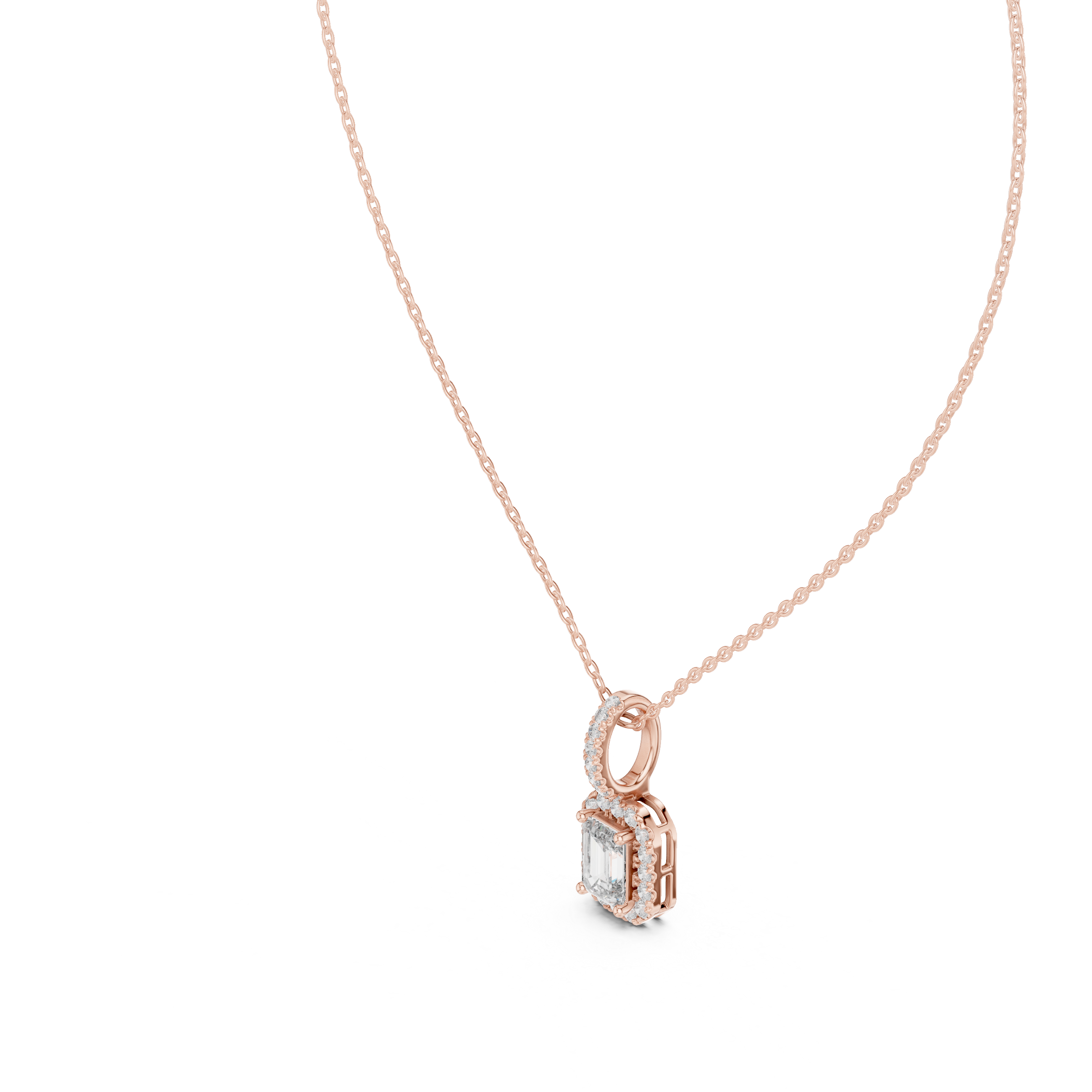 1.50 Carat Emerald Cut Lab Diamond Halo Pendant