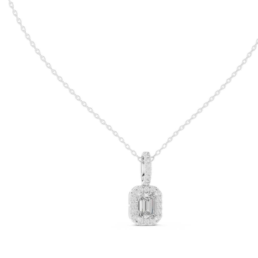 1.50 Carat Emerald Cut Lab Diamond Halo Pendant