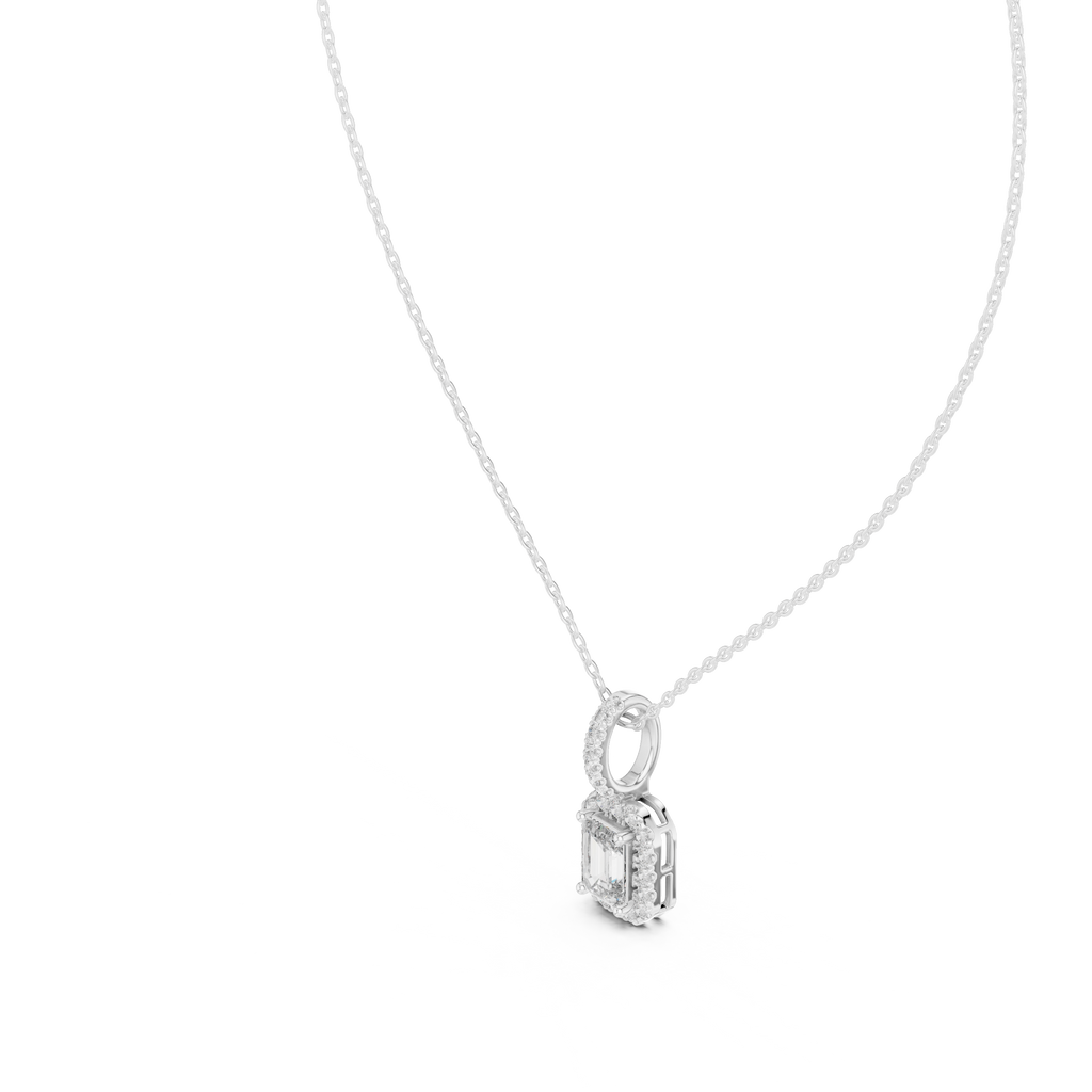 1.50 Carat Emerald Cut Lab Diamond Halo Pendant