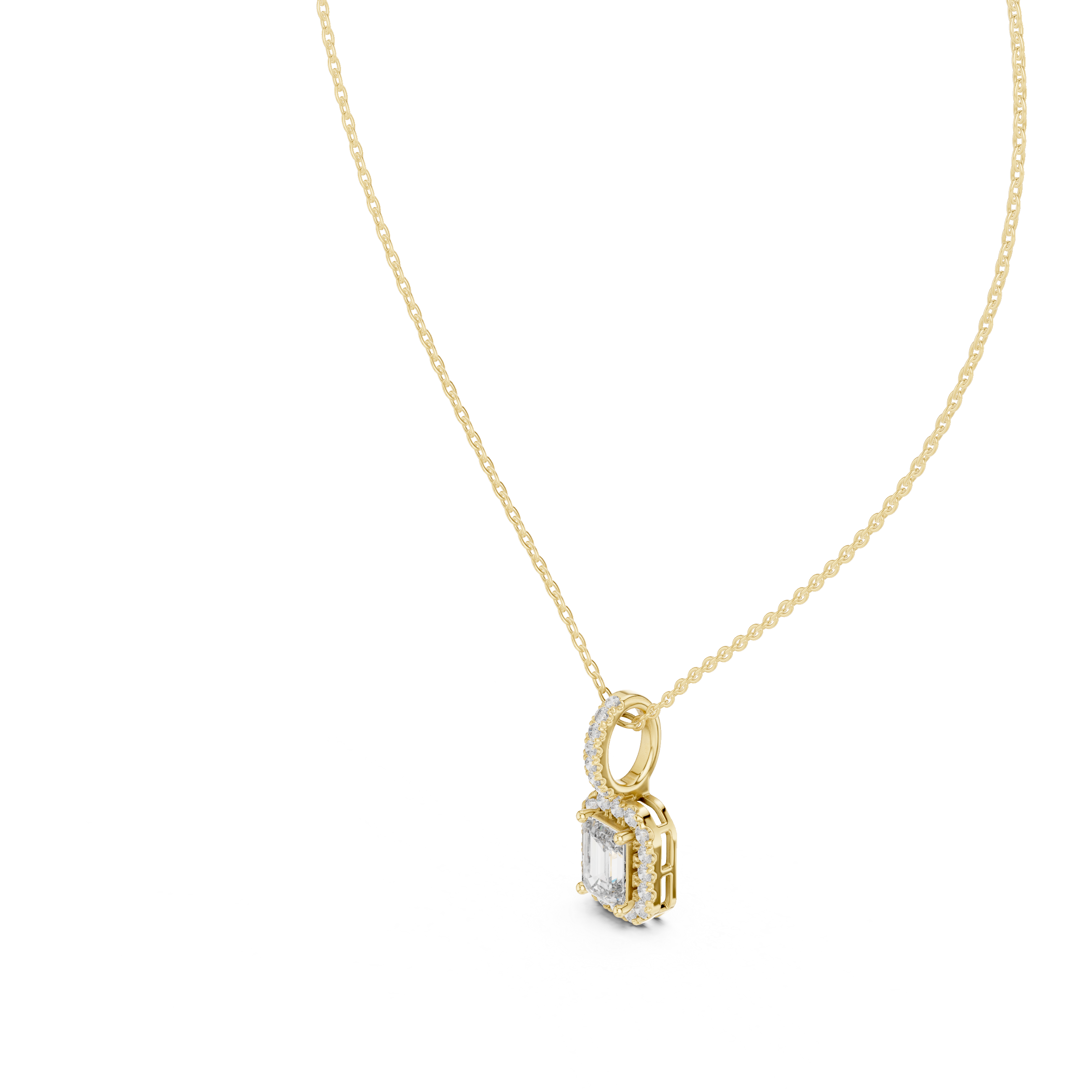 1.50 Carat Emerald Cut Lab Diamond Halo Pendant