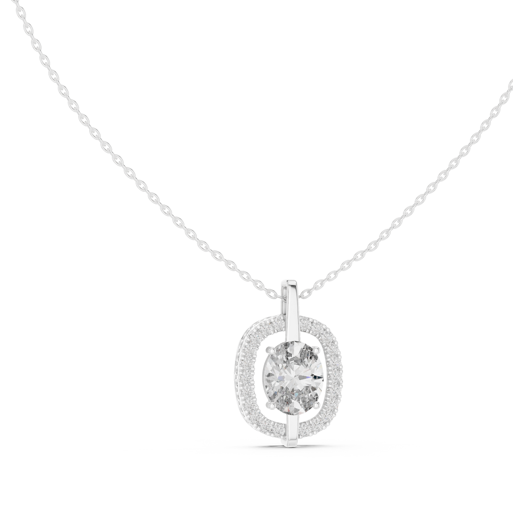 Oval Cut Lab Diamond Pendant With Halo Setting