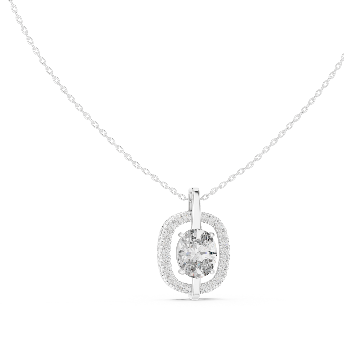 Oval Cut Lab Diamond Pendant With Halo Setting