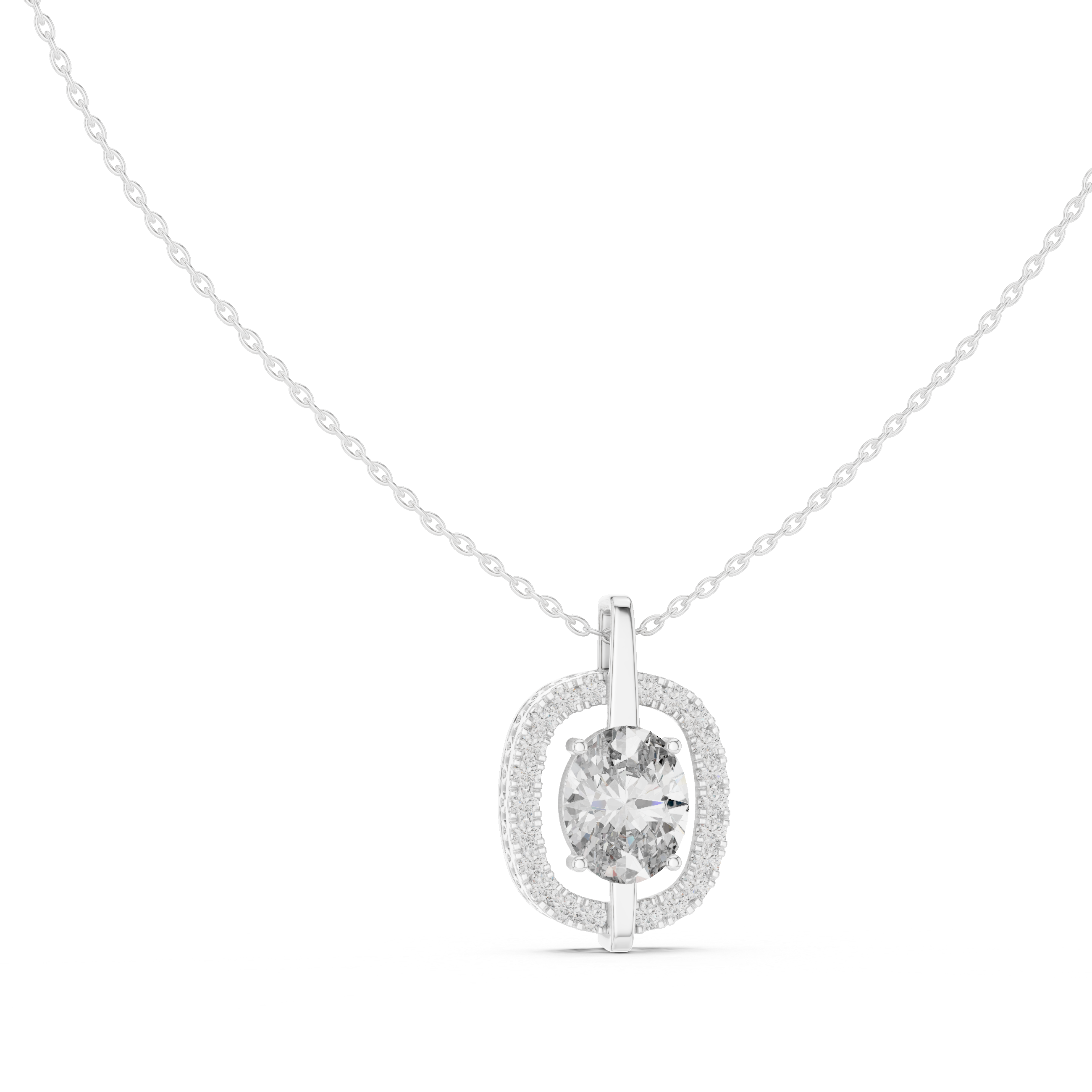 Oval Cut Lab Diamond Pendant With Halo Setting