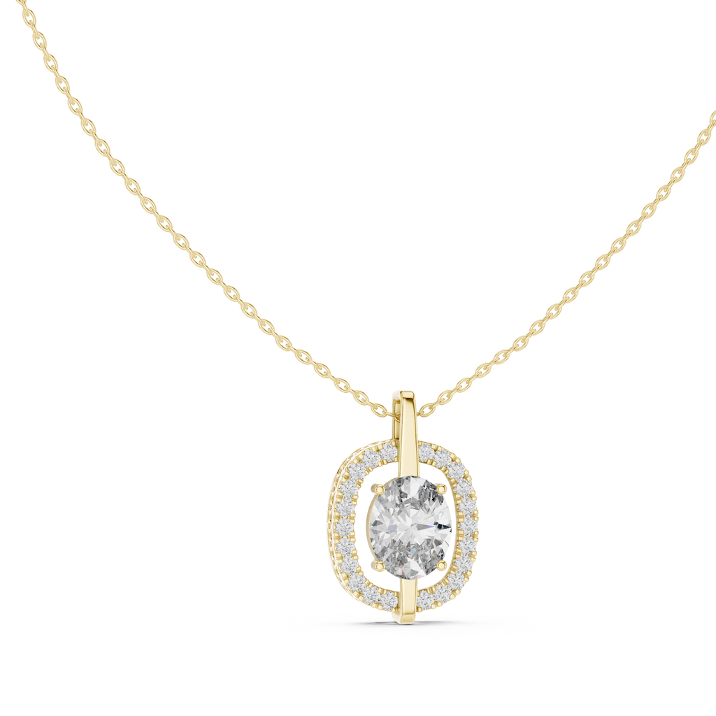 Oval Cut Lab Diamond Pendant With Halo Setting