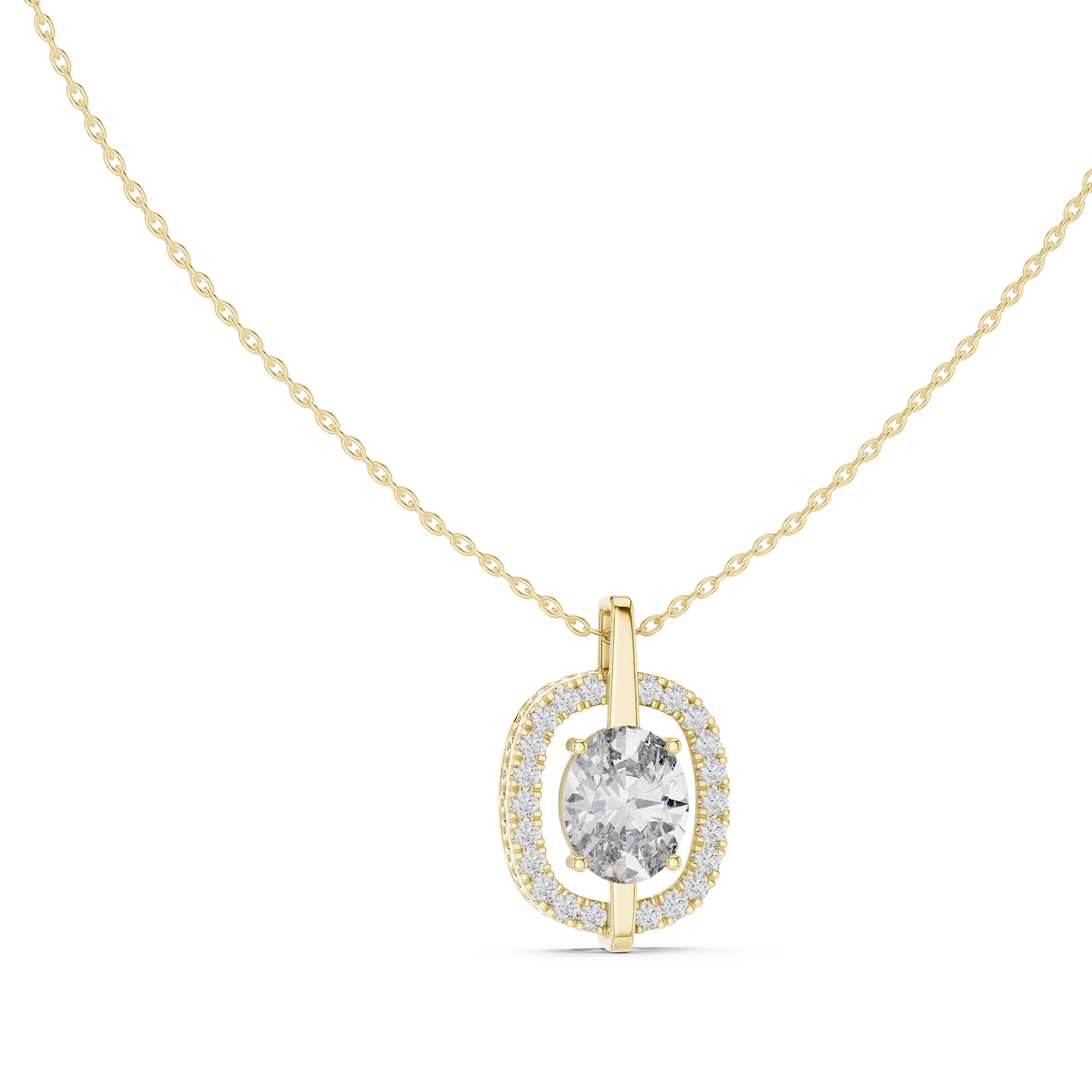 Oval Cut Lab Diamond Pendant With Halo Setting
