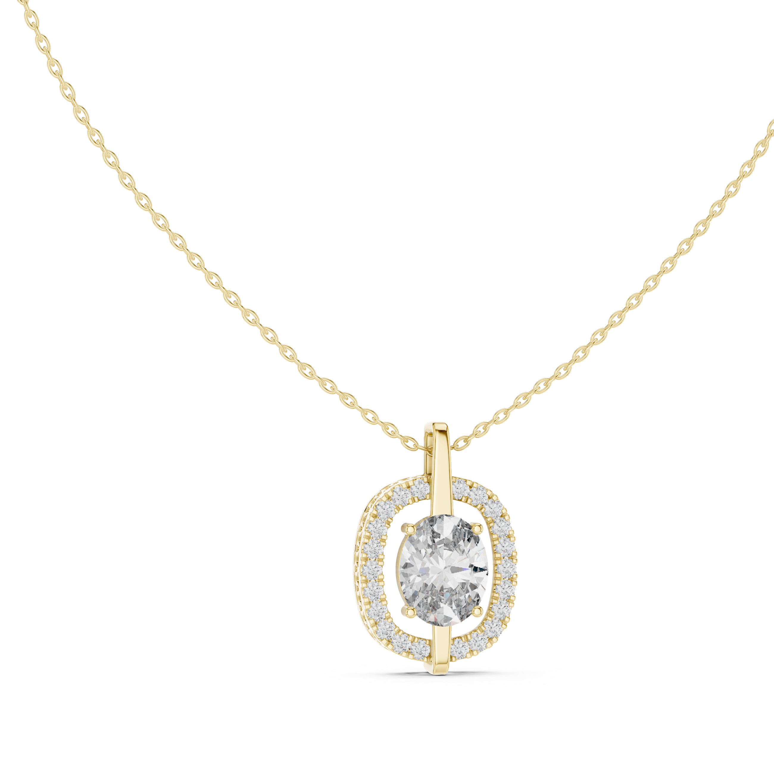 Oval Cut Lab Diamond Pendant With Halo Setting