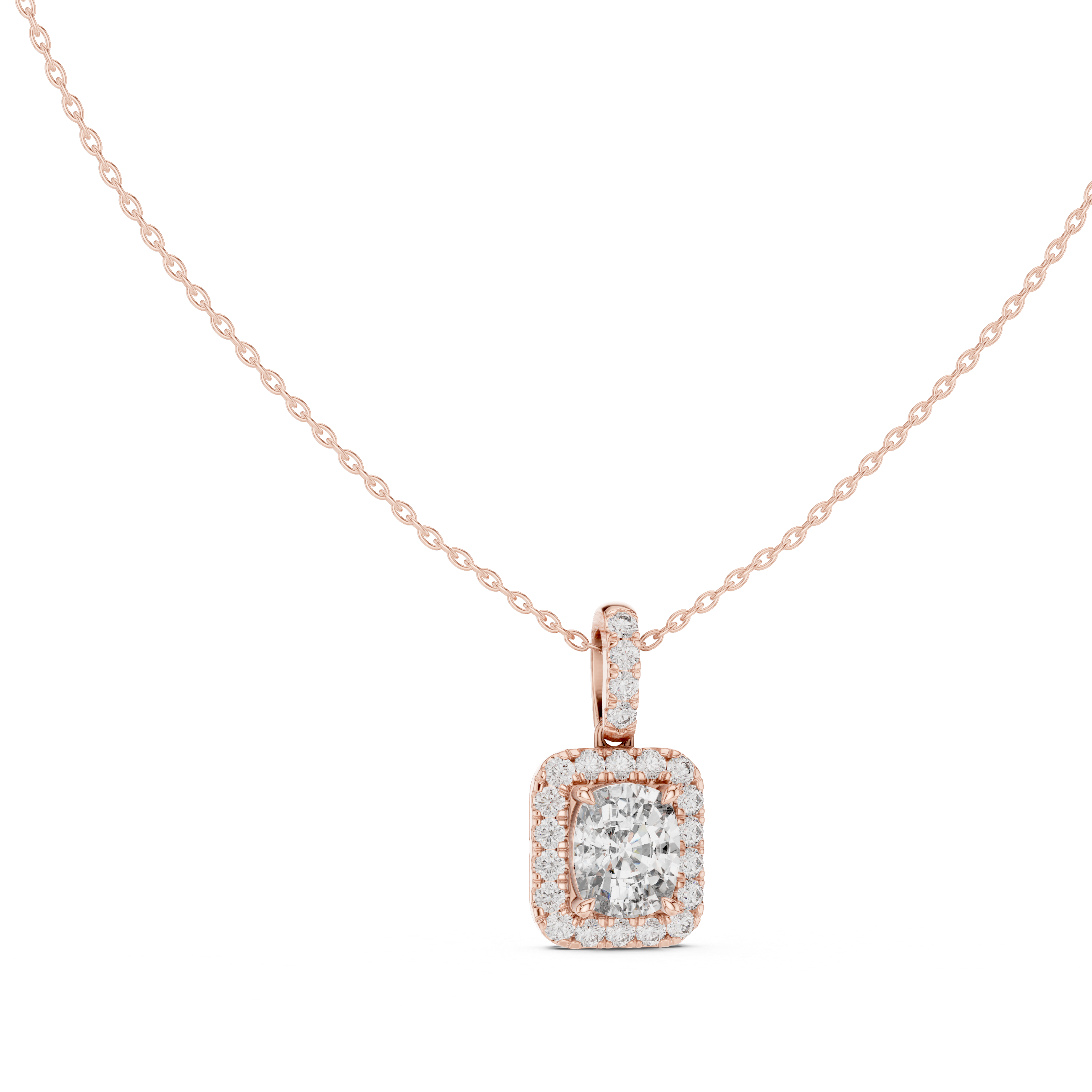 3 Carat Cushion Lab Diamond Halo Pendant