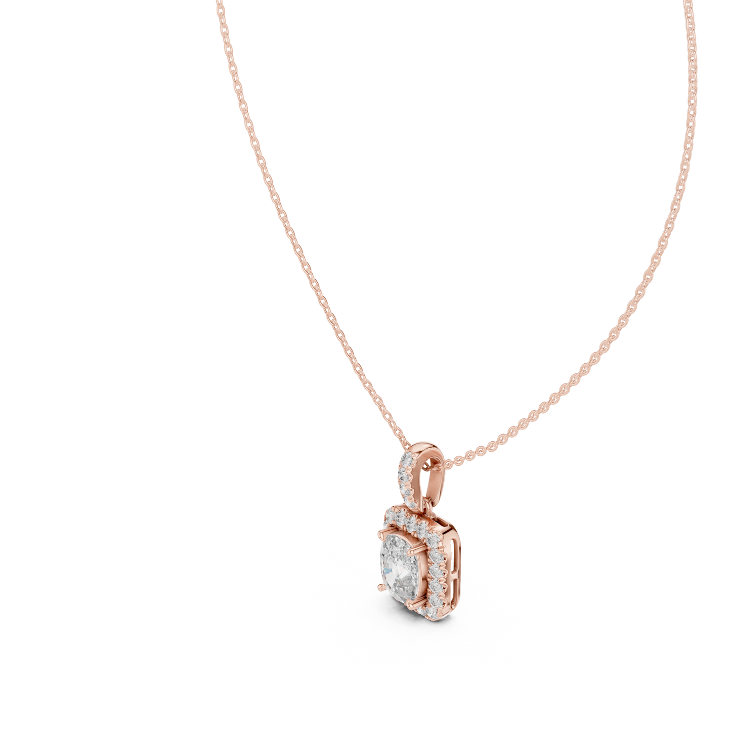 3 Carat Cushion Lab Diamond Halo Pendant