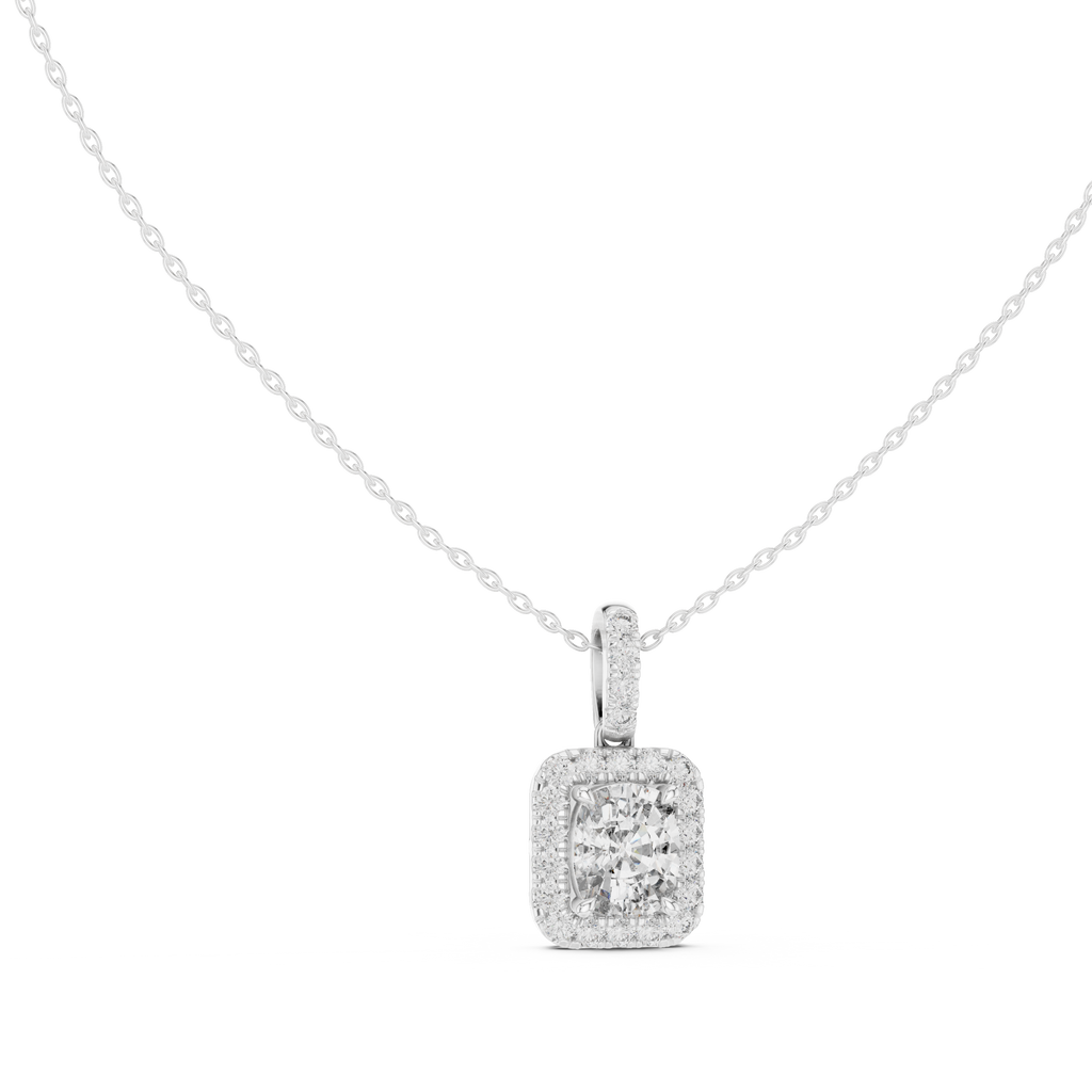3 Carat Cushion Lab Diamond Halo Pendant