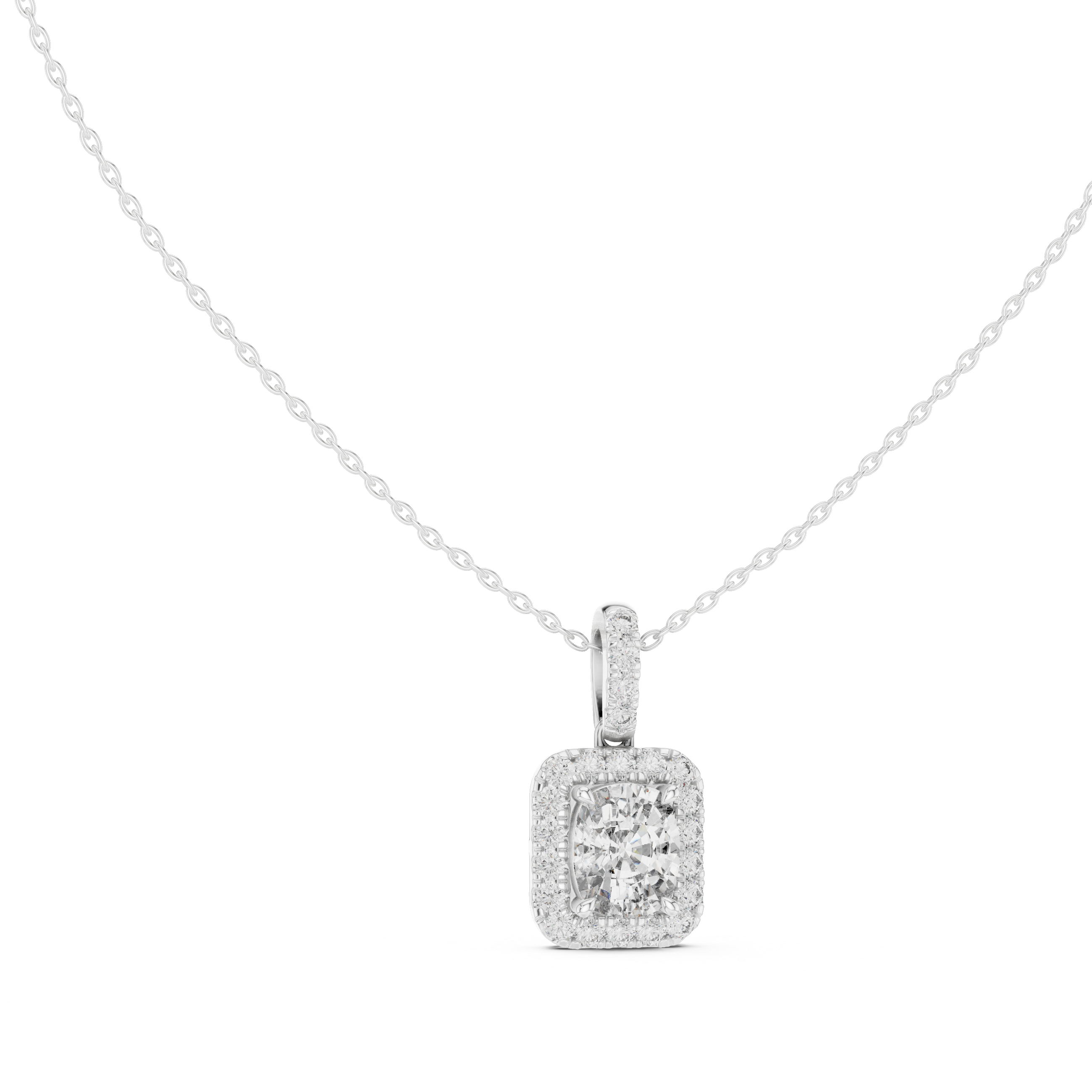 3 Carat Cushion Lab Diamond Halo Pendant