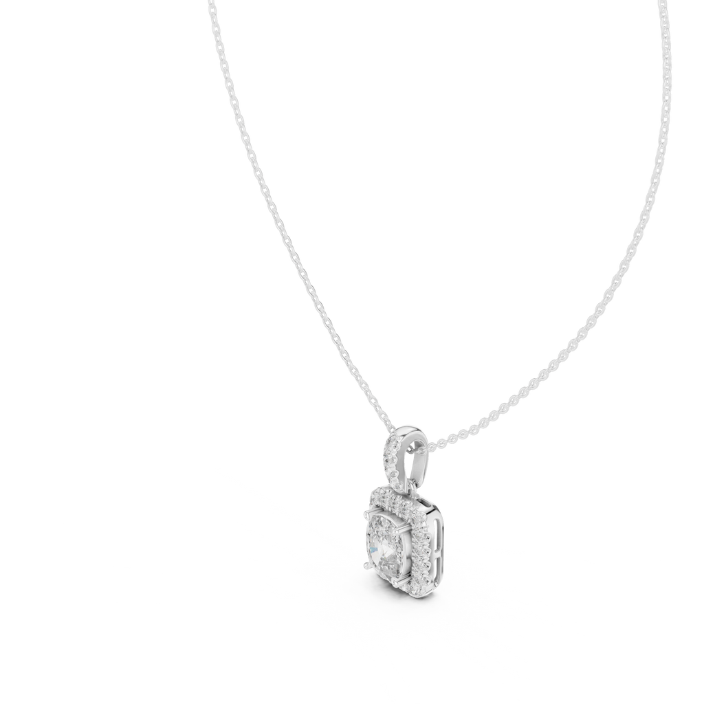 3 Carat Cushion Lab Diamond Halo Pendant