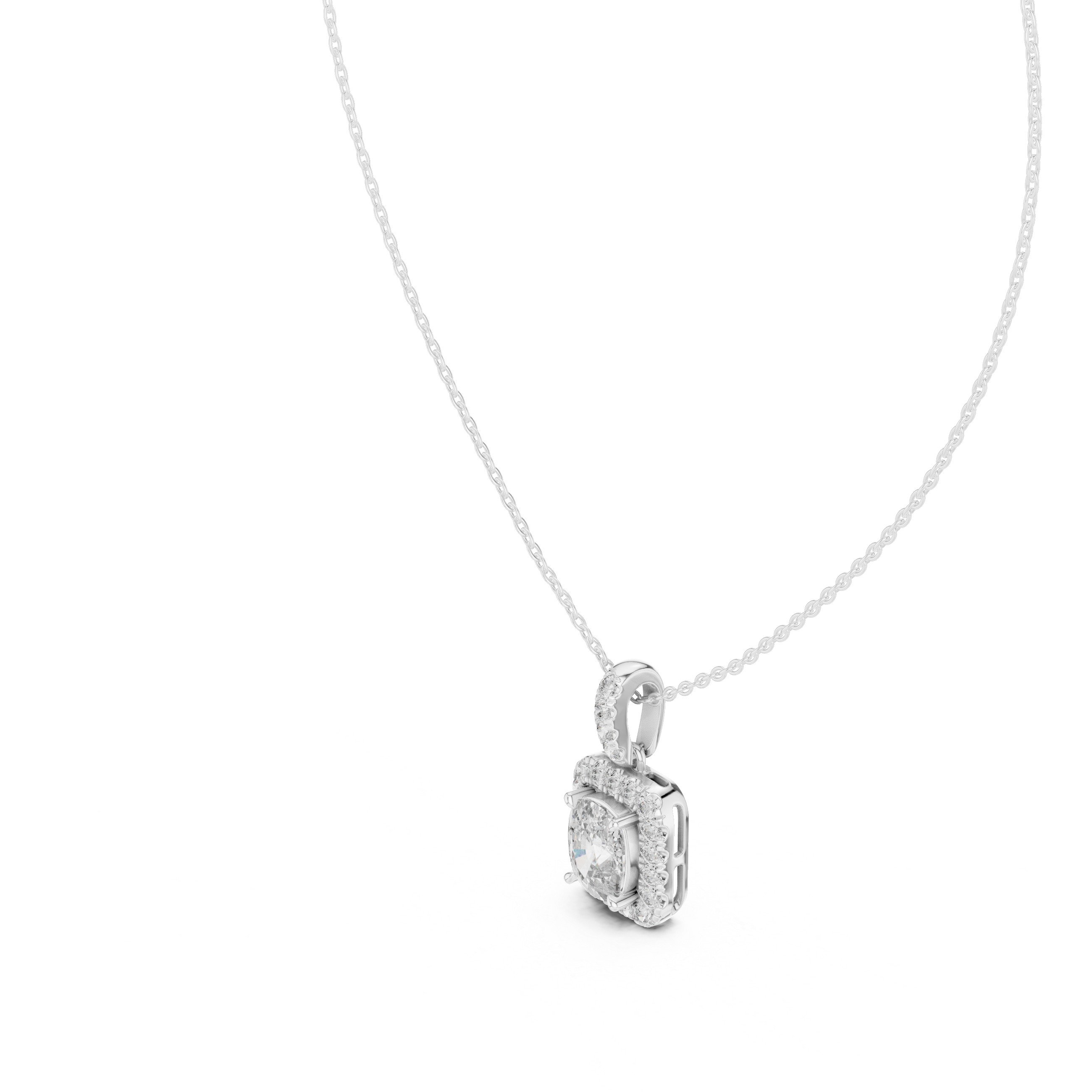3 Carat Cushion Lab Diamond Halo Pendant