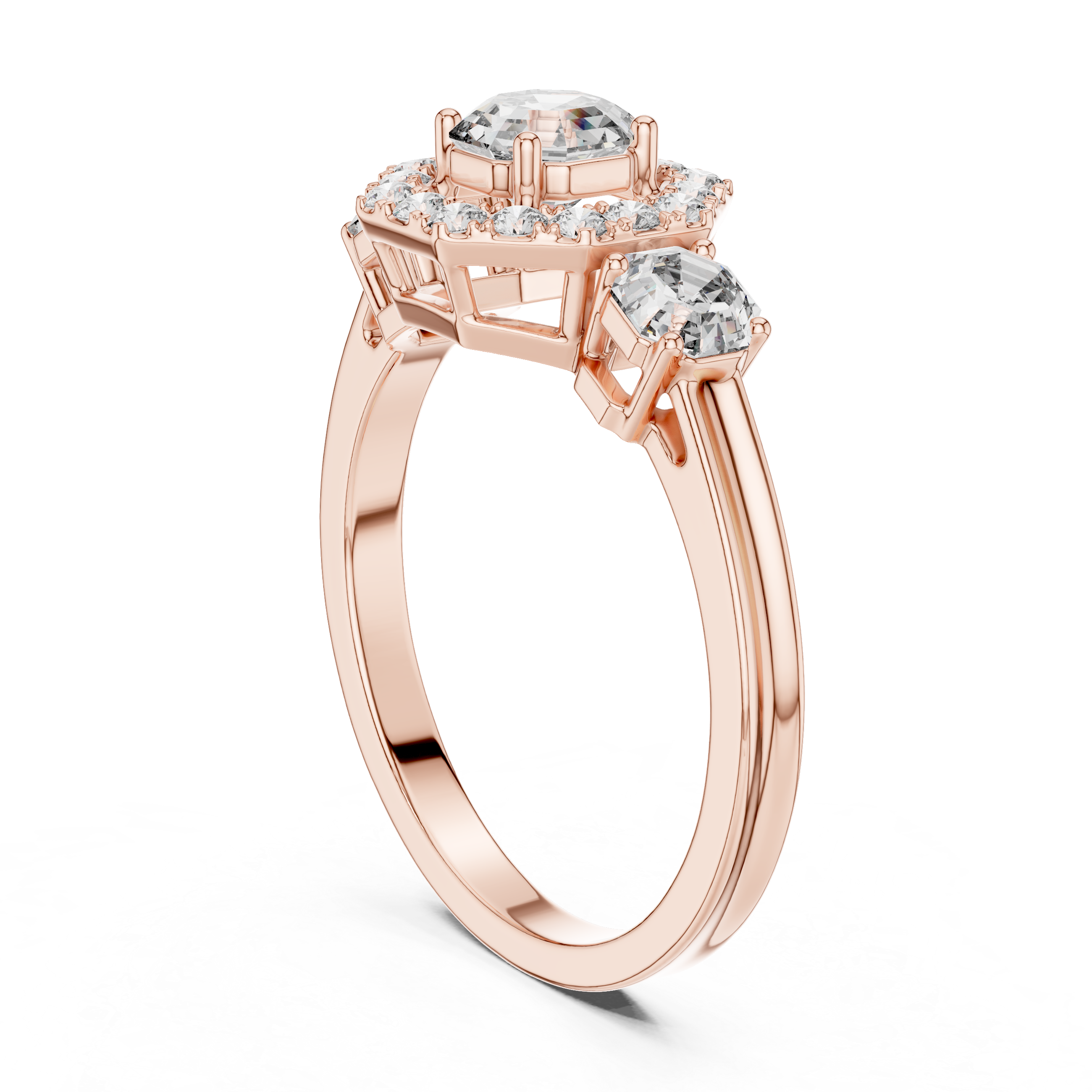 Octagon Lab Diamond Three Stone Engagement Ring