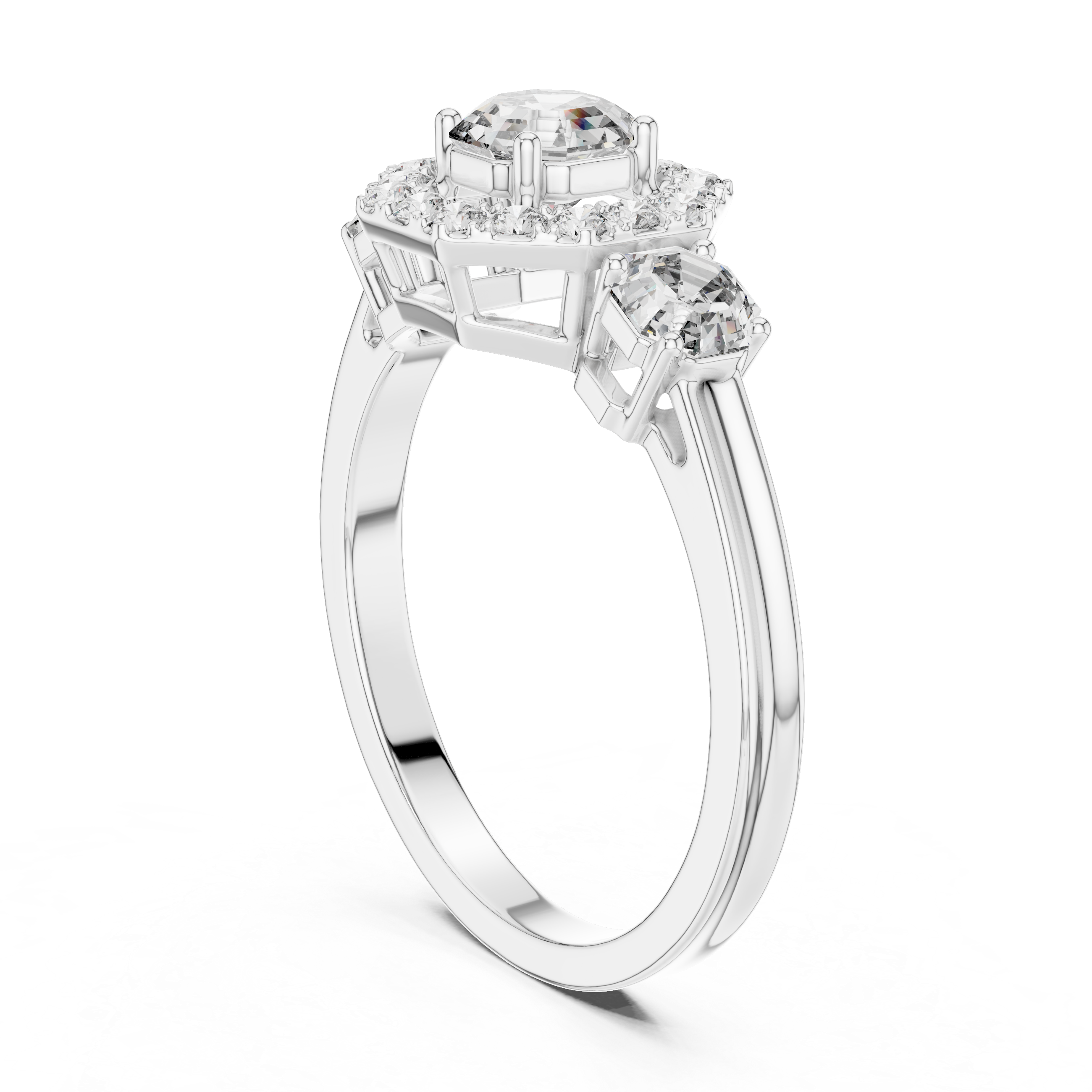 Octagon Lab Diamond Three Stone Engagement Ring