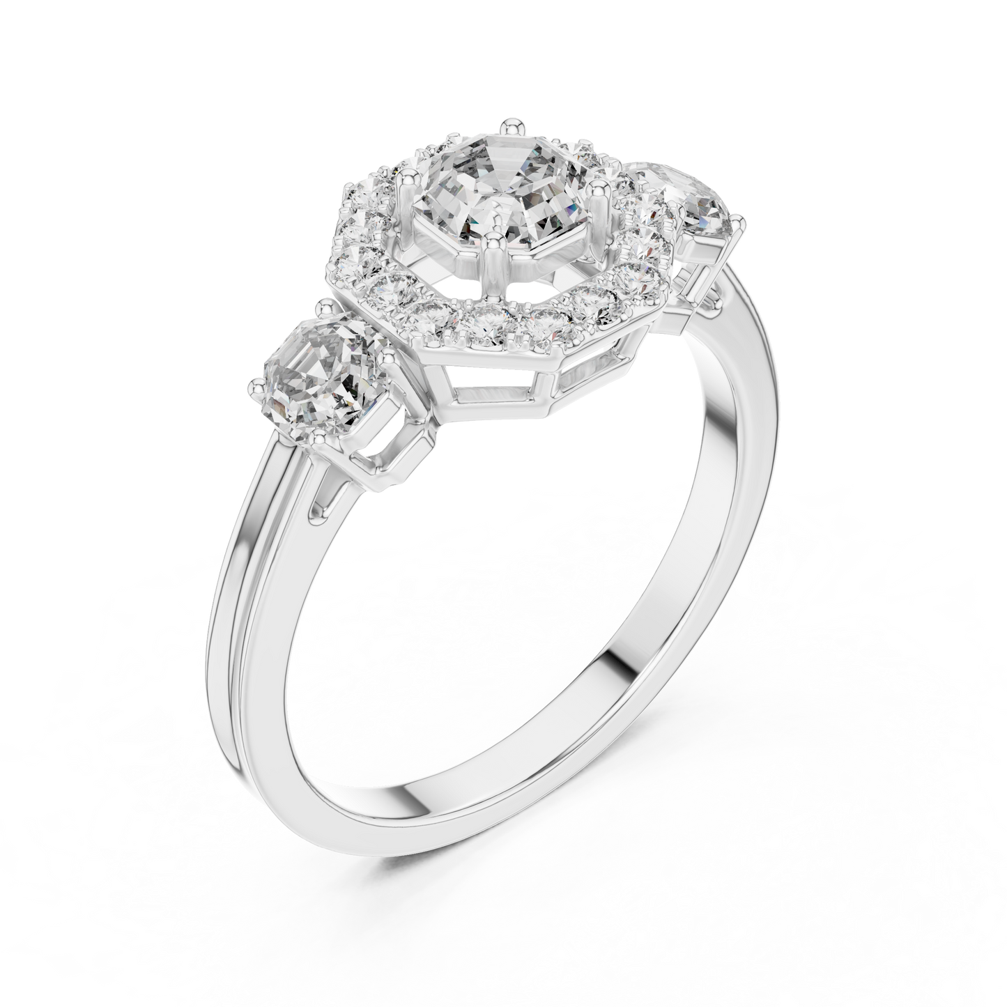 Octagon Lab Diamond Three Stone Engagement Ring