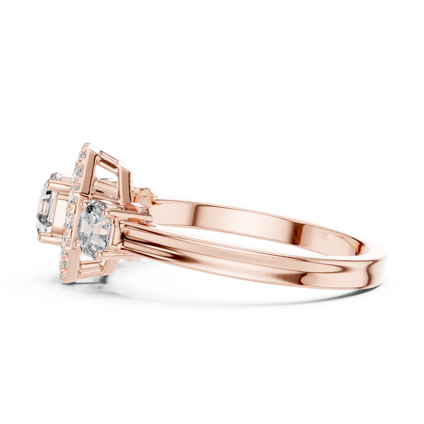 Octagon Lab Diamond Three Stone Engagement Ring