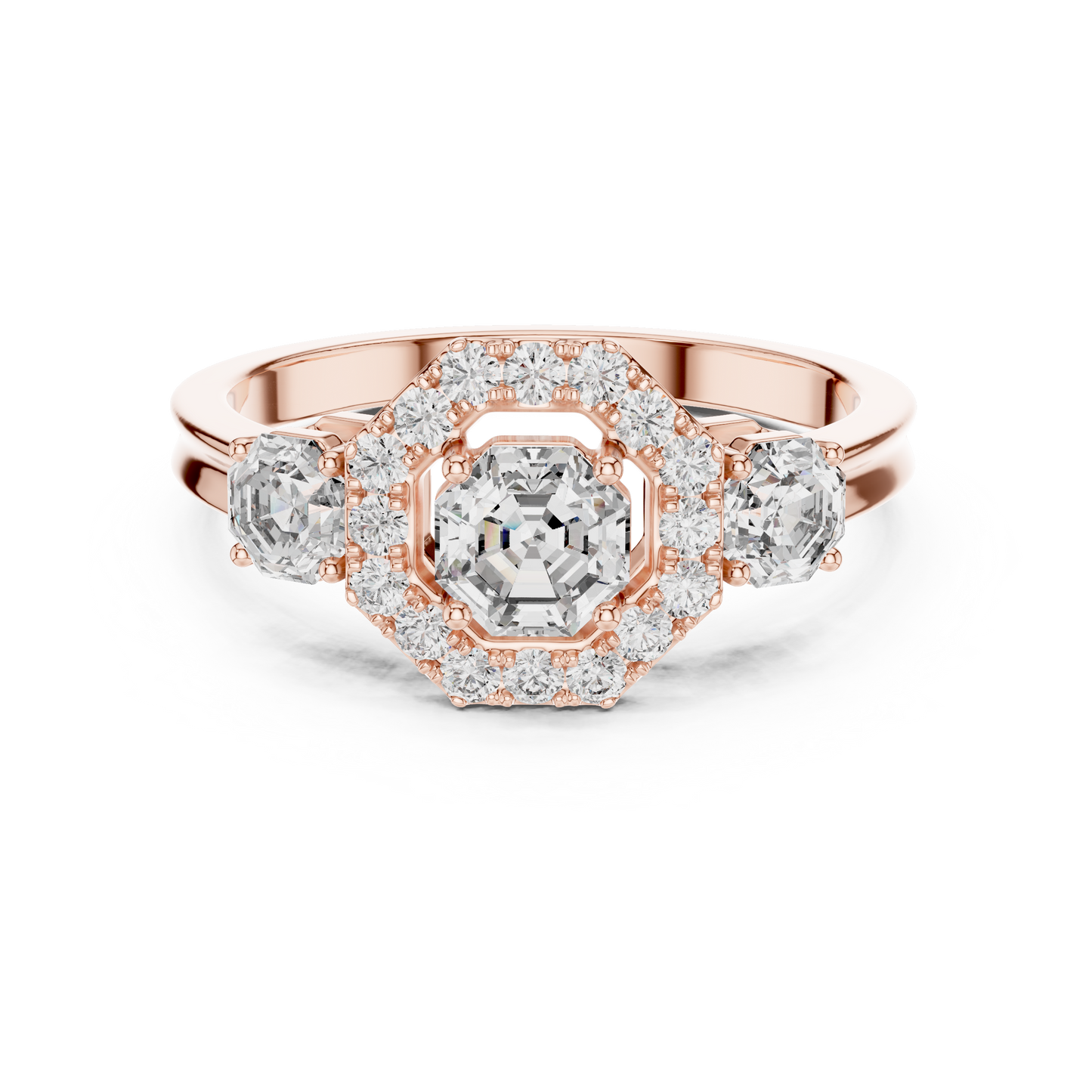 Octagon Lab Diamond Three Stone Engagement Ring