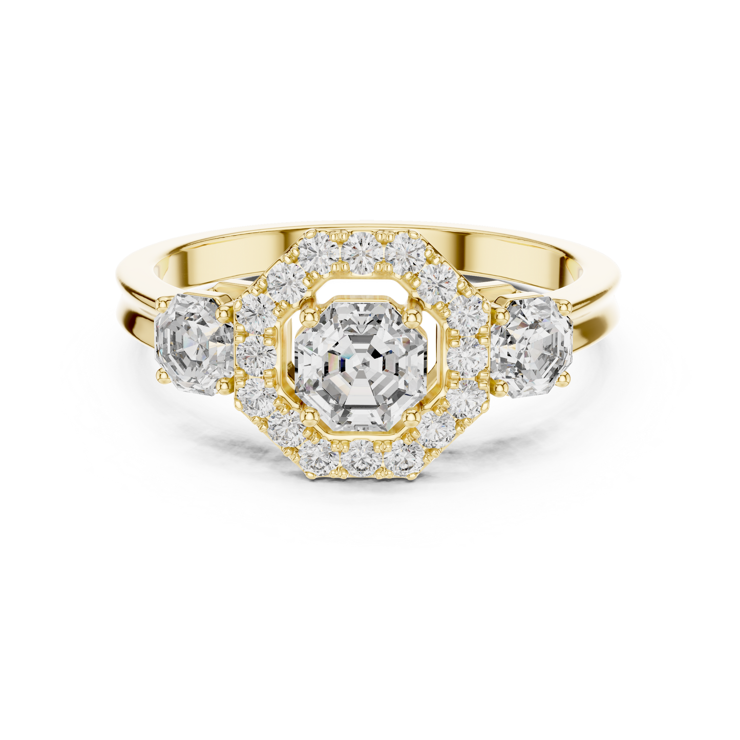 Octagon Lab Diamond Three Stone Engagement Ring