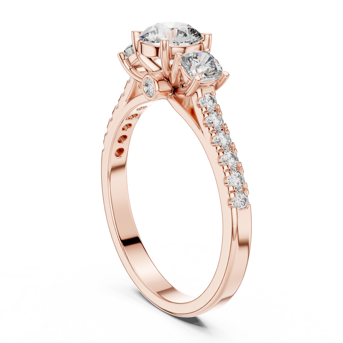 Round Cut Lab Diamond Three Stone Engagement Ring
