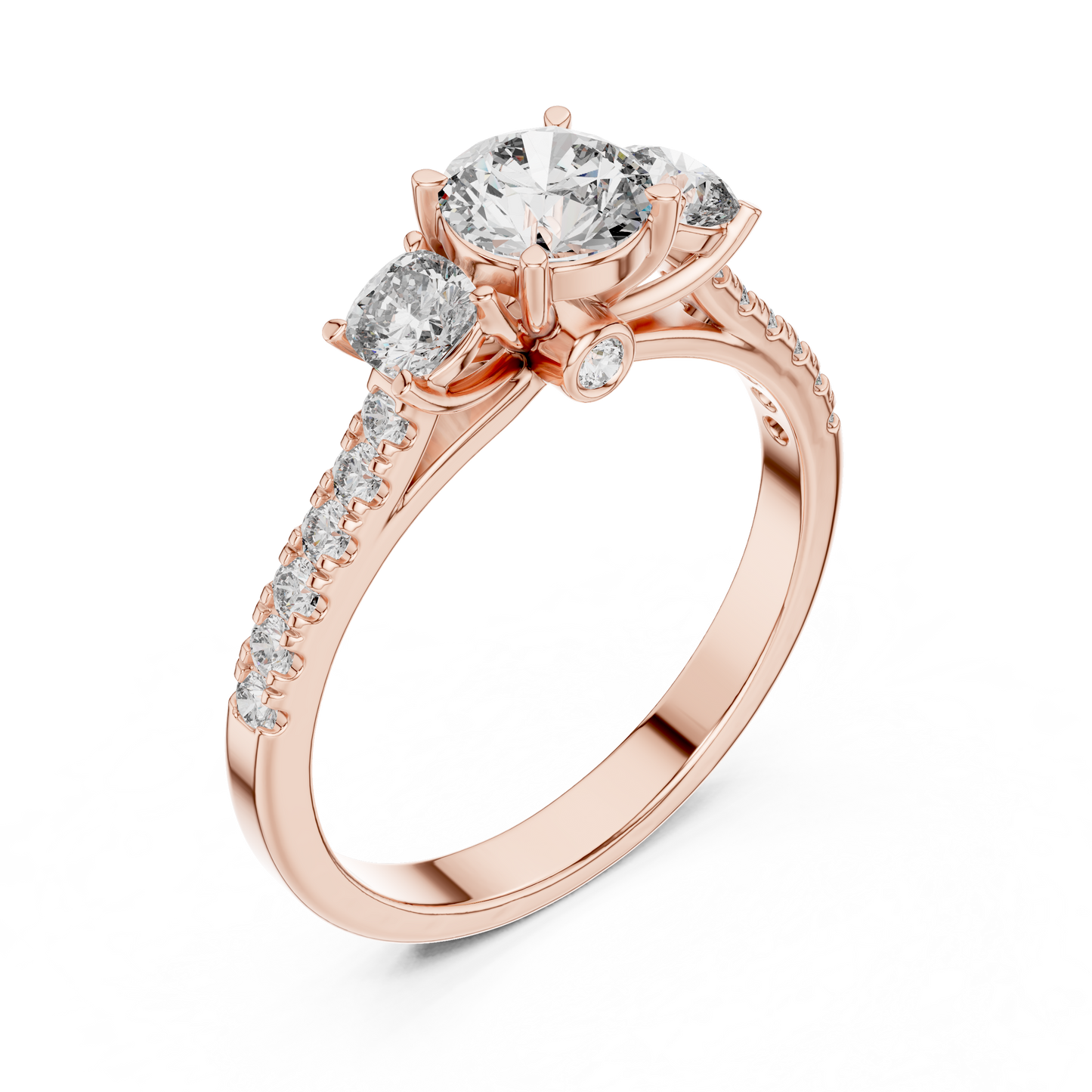 Round Cut Lab Diamond Three Stone Engagement Ring