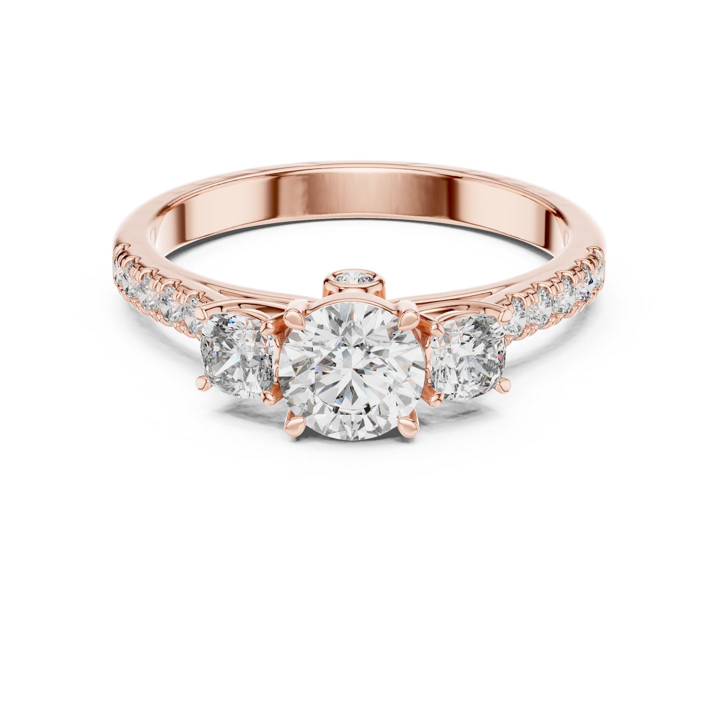 Round Cut Lab Diamond Three Stone Engagement Ring