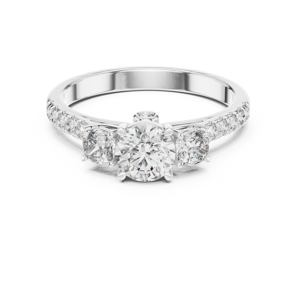 Round Cut Lab Diamond Three Stone Engagement Ring