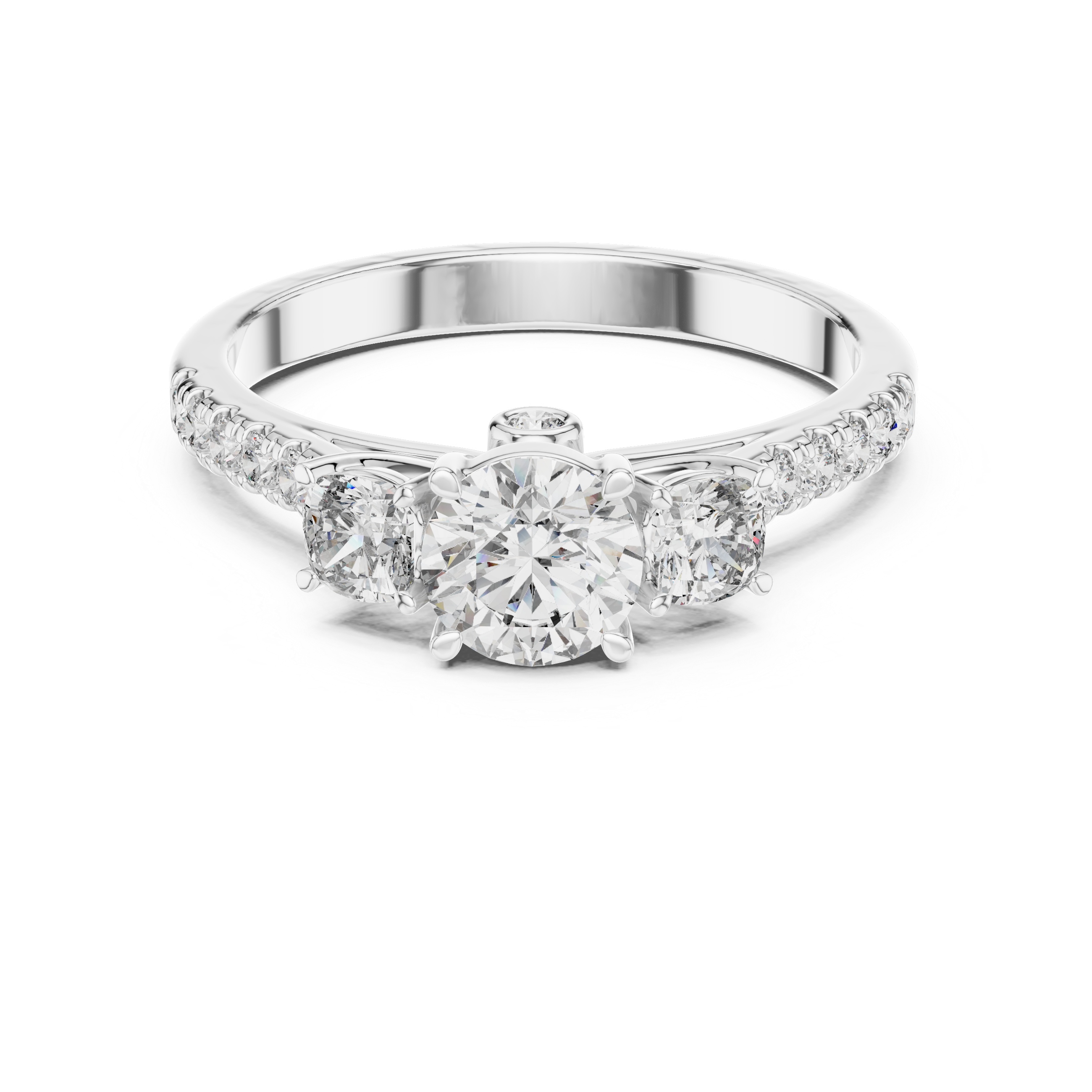 Round Cut Lab Diamond Three Stone Engagement Ring