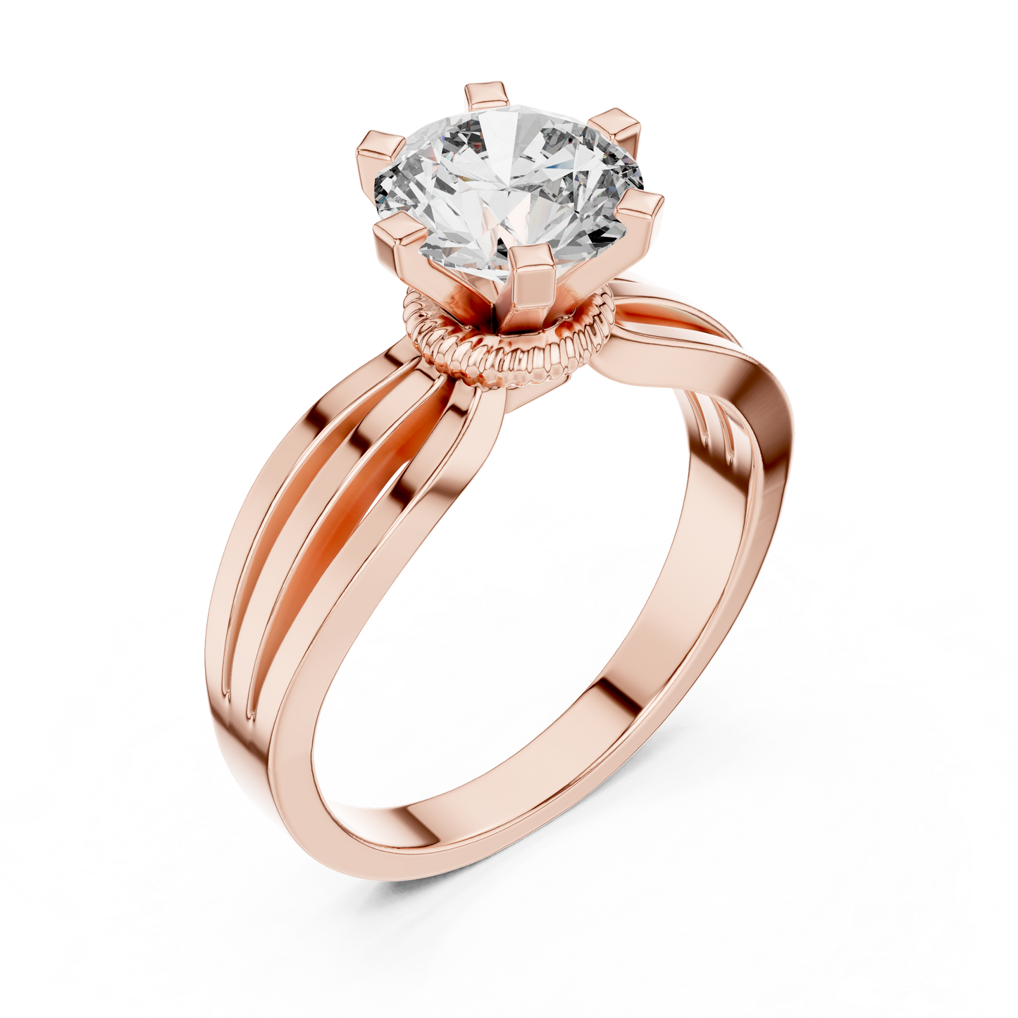 Round Cut Lab Diamond Three Band Engagement Ring