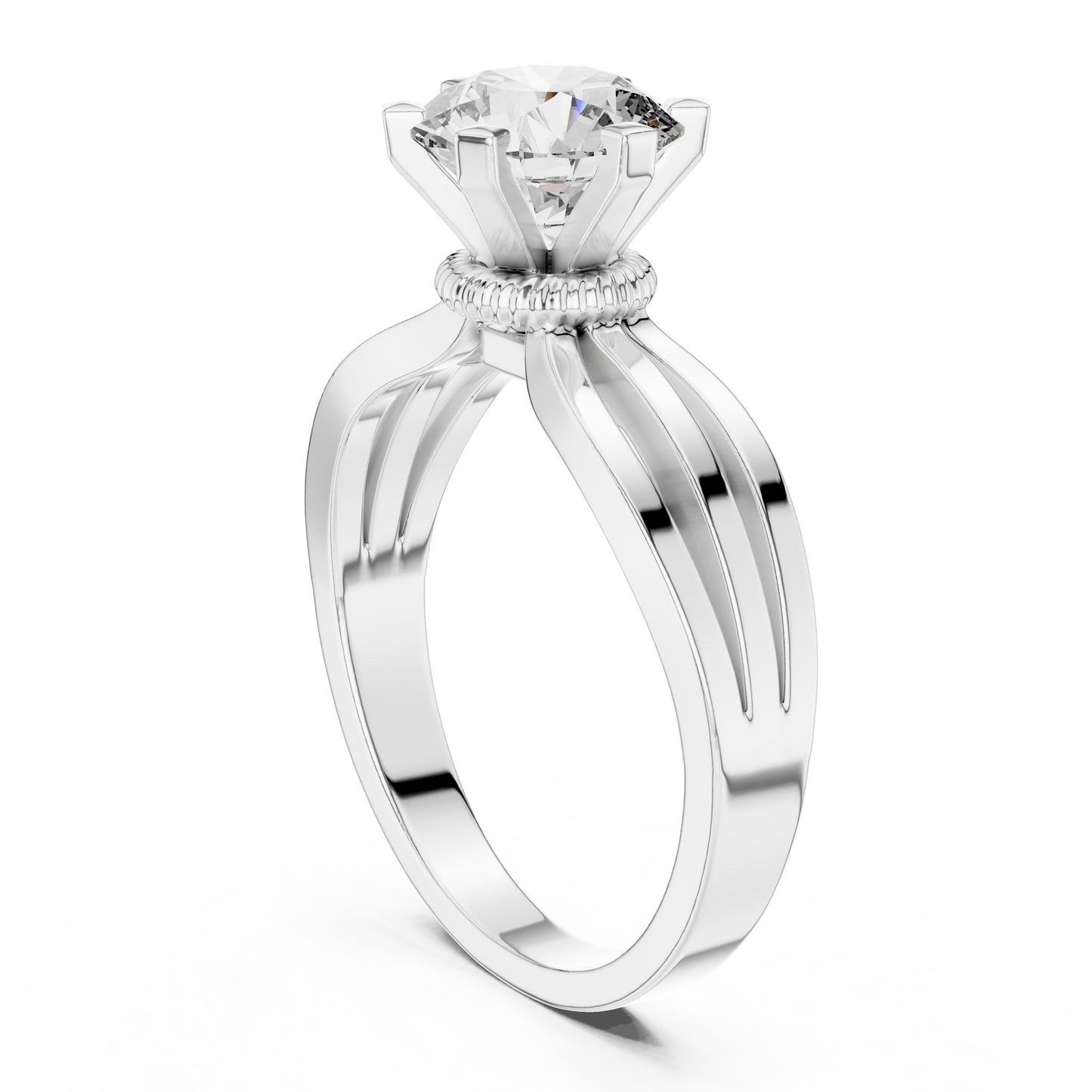 Round Cut Lab Diamond Three Band Engagement Ring