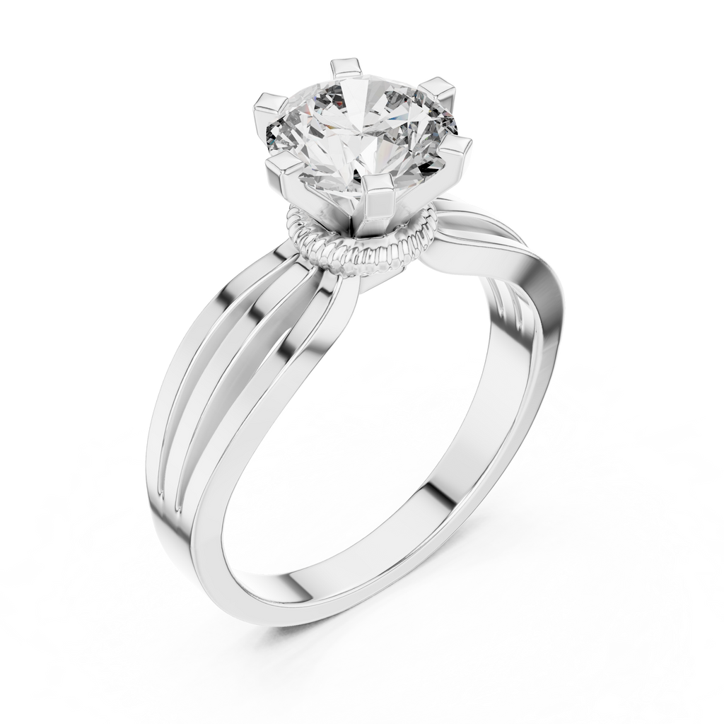 Round Cut Lab Diamond Three Band Engagement Ring