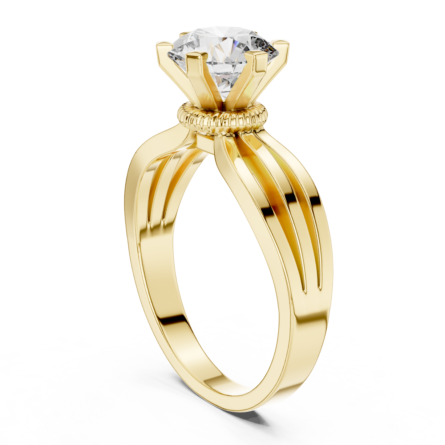 Round Cut Lab Diamond Three Band Engagement Ring