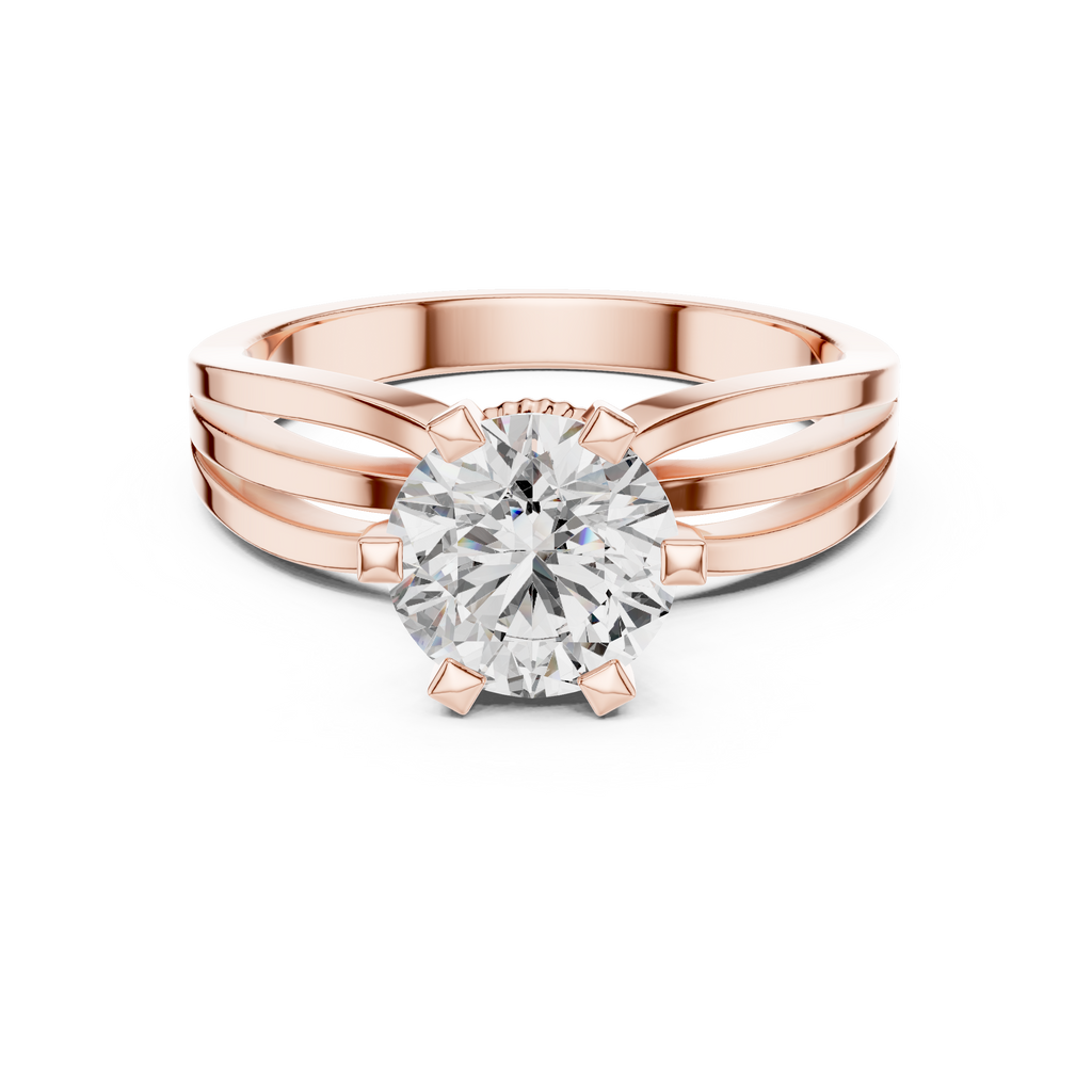 Round Cut Lab Diamond Three Band Engagement Ring