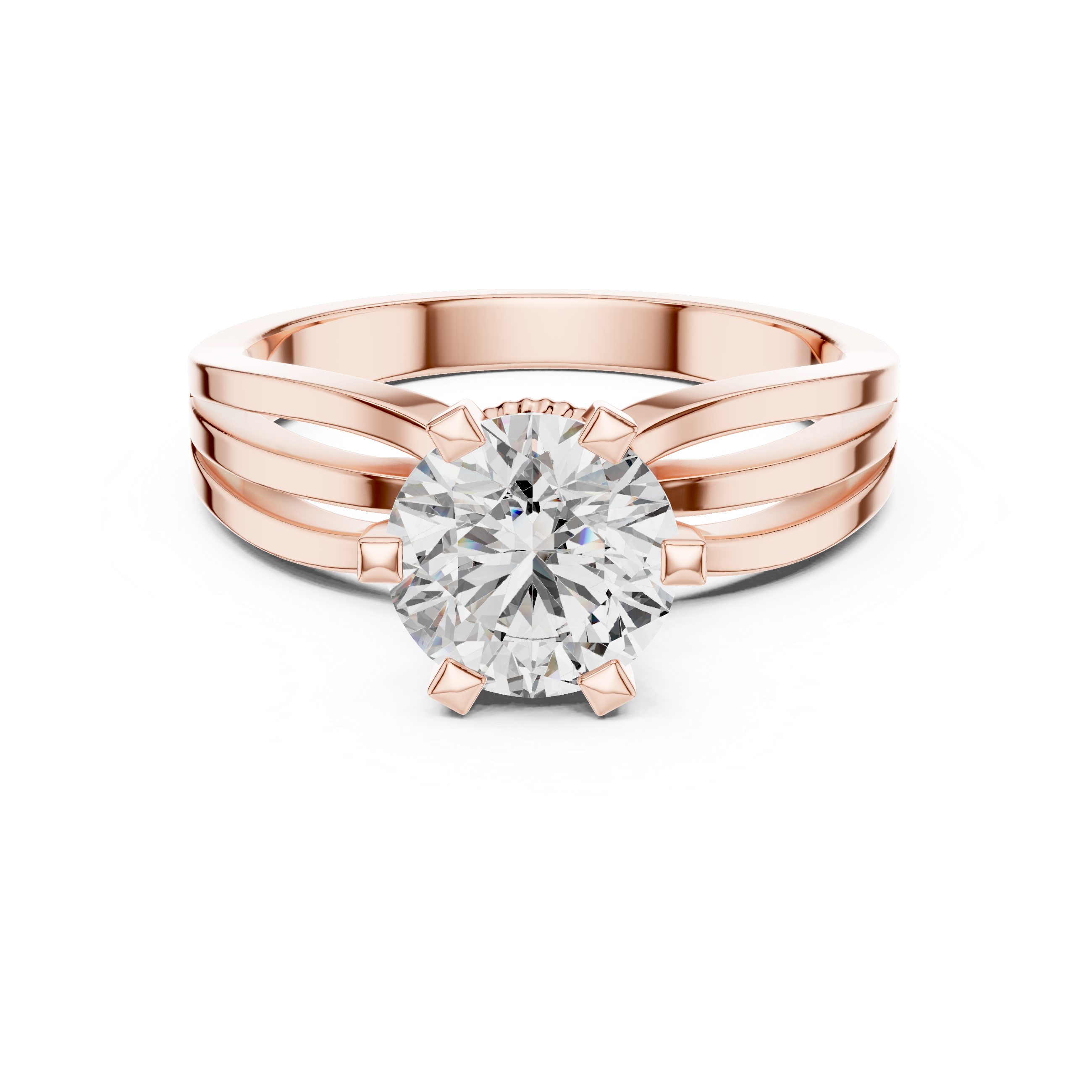 Round Cut Lab Diamond Three Band Engagement Ring