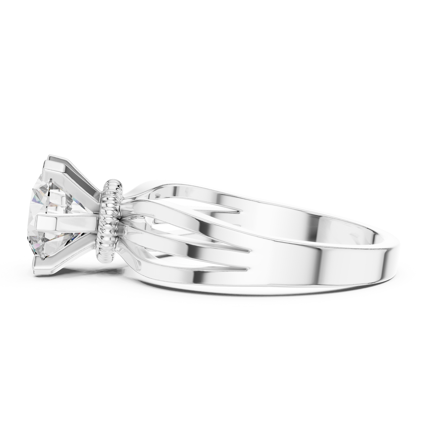 Round Cut Lab Diamond Three Band Engagement Ring