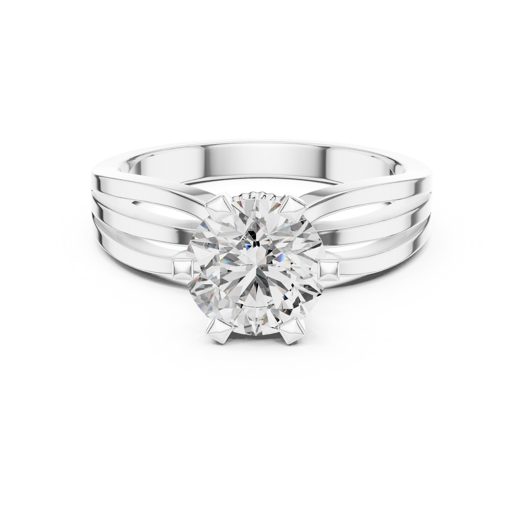 Round Cut Lab Diamond Three Band Engagement Ring