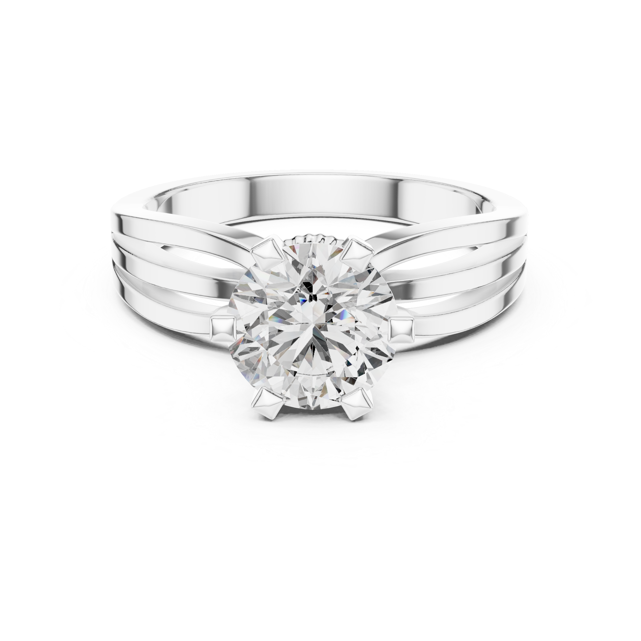 Round Cut Lab Diamond Three Band Engagement Ring