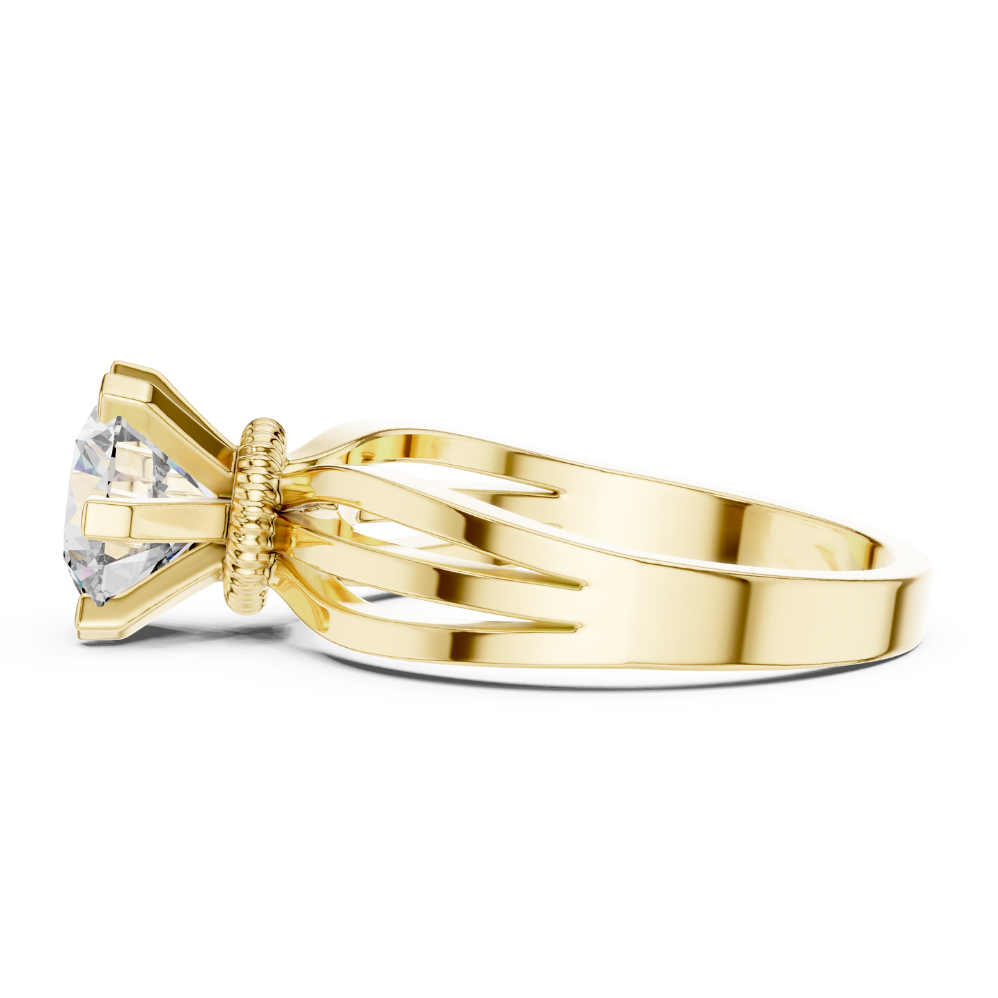 Round Cut Lab Diamond Three Band Engagement Ring
